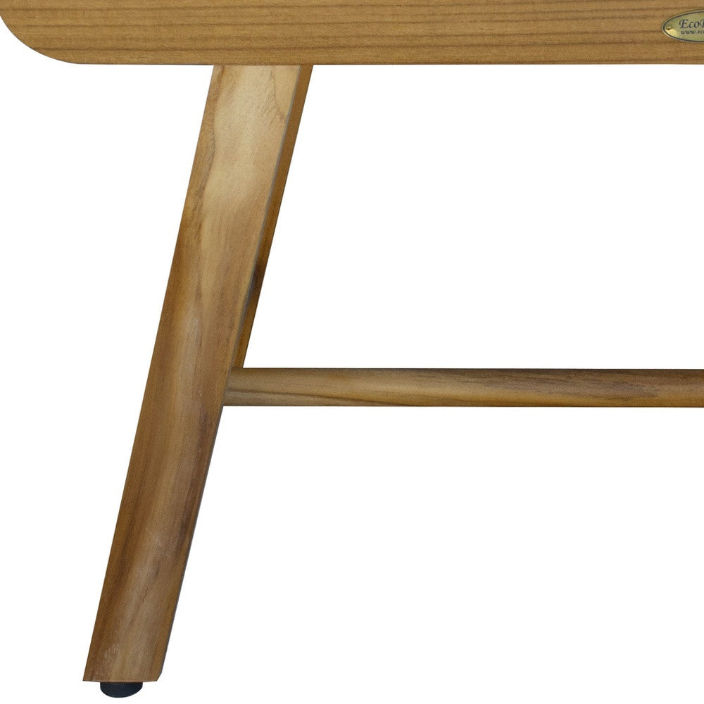 Rectangular Teak Shower Bench With Handles In Natural Finish-7