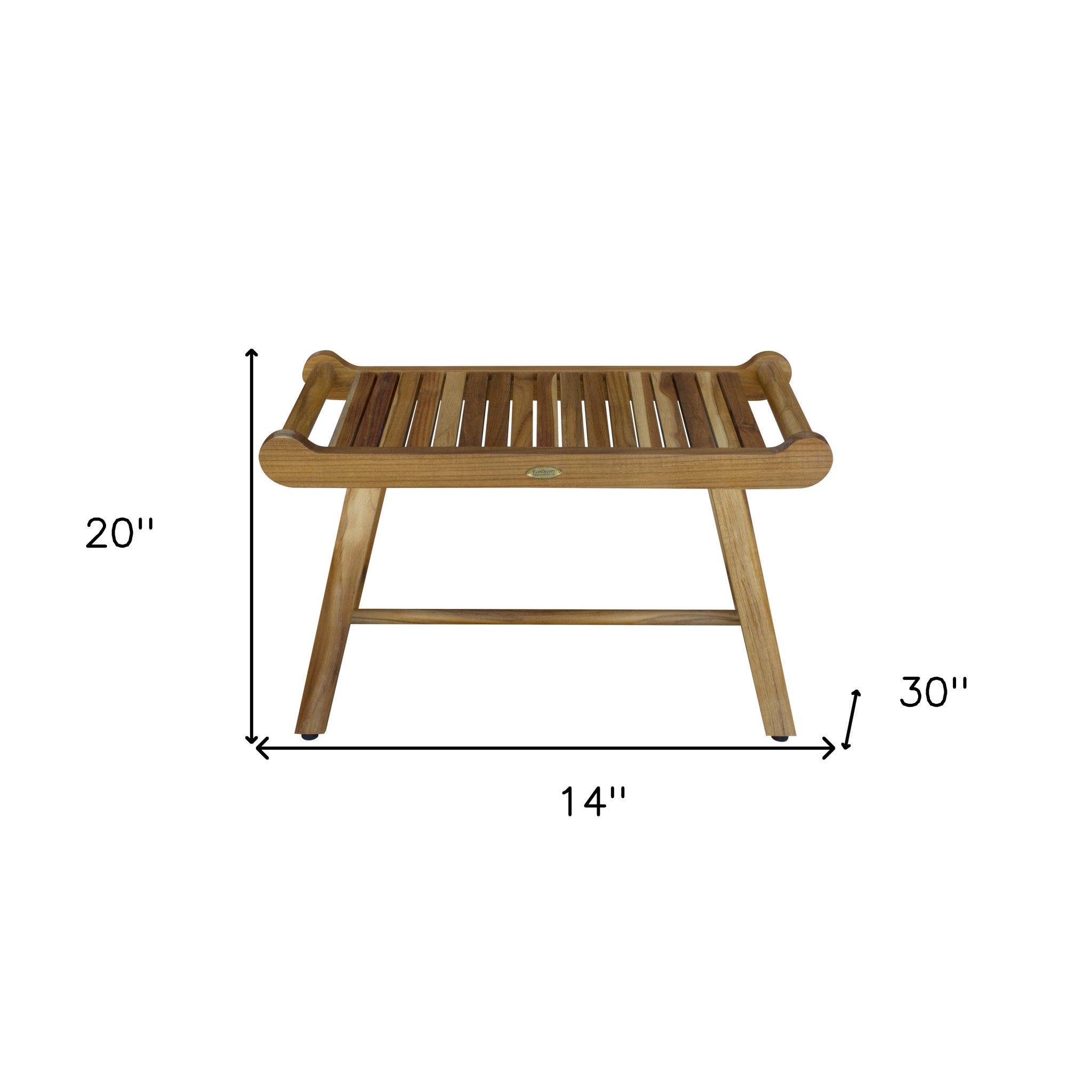 Rectangular Teak Shower Bench With Handles In Natural Finish-8
