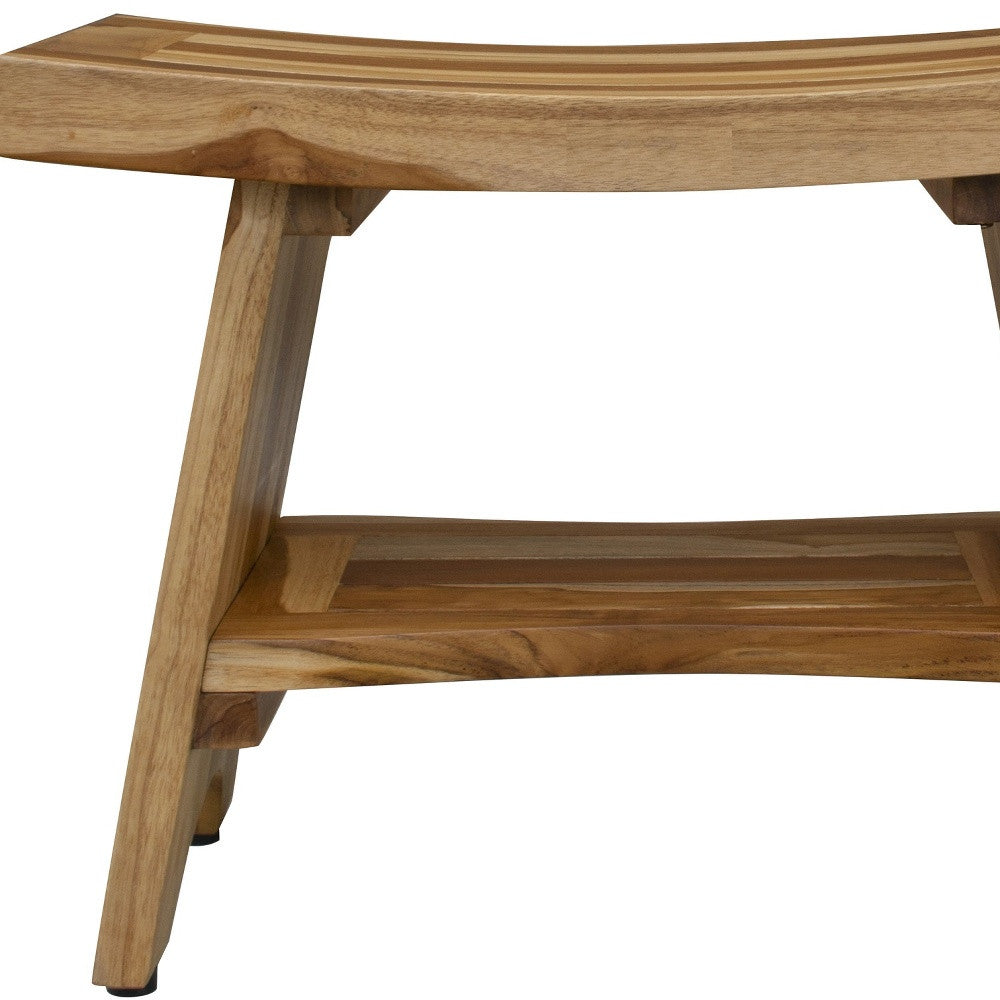 24" Natural Teak Rectangular Shower Bench With Shelf-6