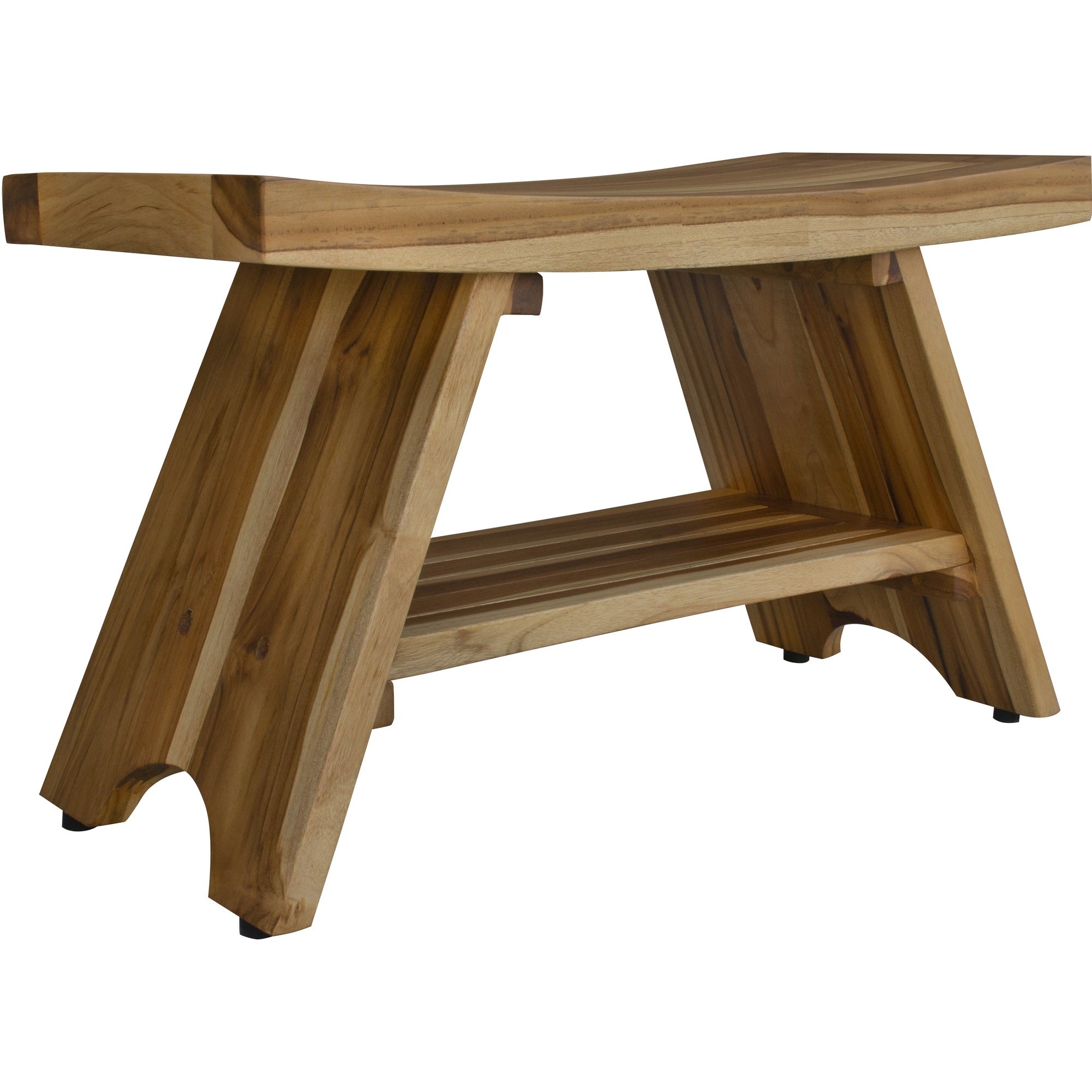 35" Teak Rectangular Shower Outdoor Bench With Shelf In Natural Finish-2