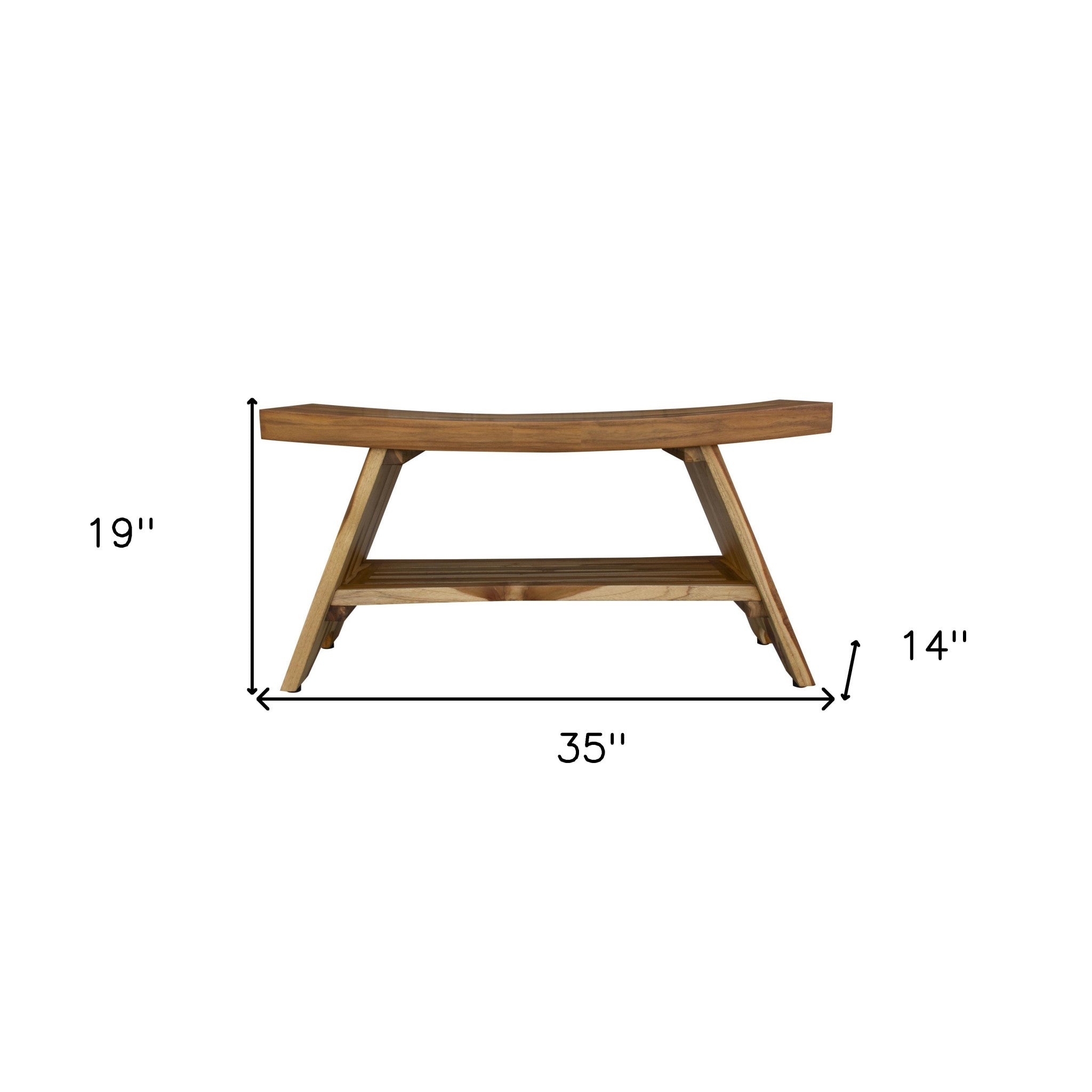 35" Teak Rectangular Shower Outdoor Bench With Shelf In Natural Finish-6