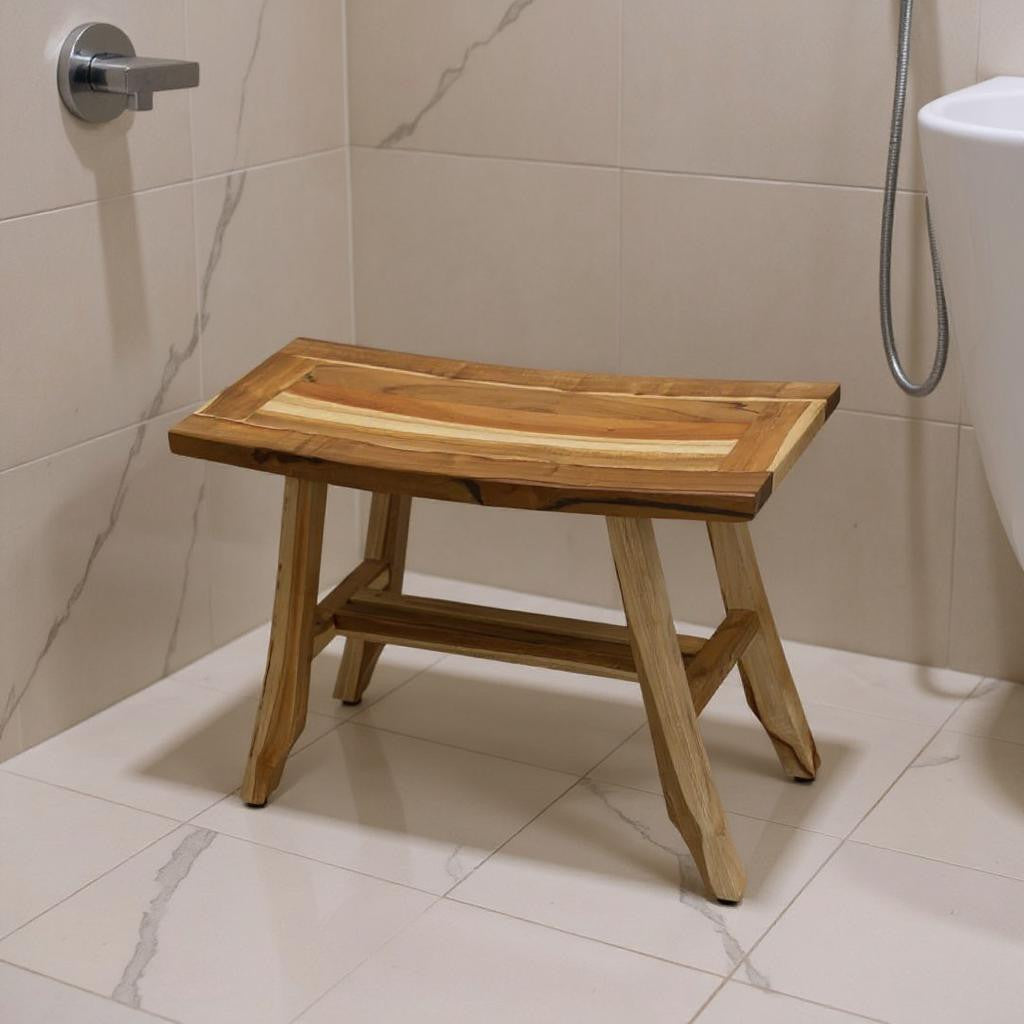 24" Brown Teak Rectangular Shower Bench-1