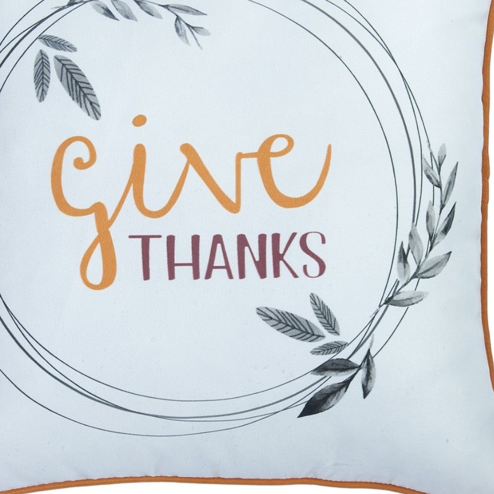 Set of Four 18" Orange and White Give Thanks Thanksgiving Fabric Throw Pillow Covers-2