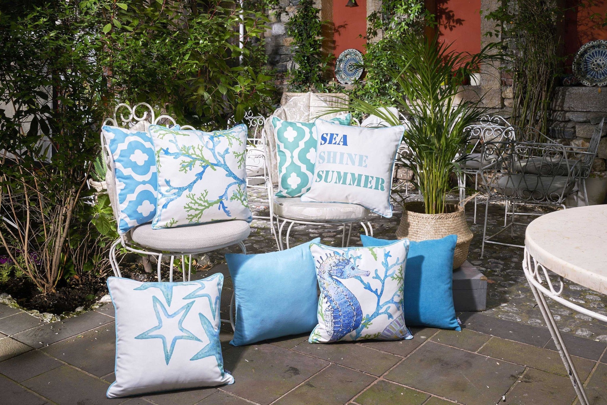 Set Of 4 18" Sea Shine Summer Throw Pillow Cover In Multicolor-1