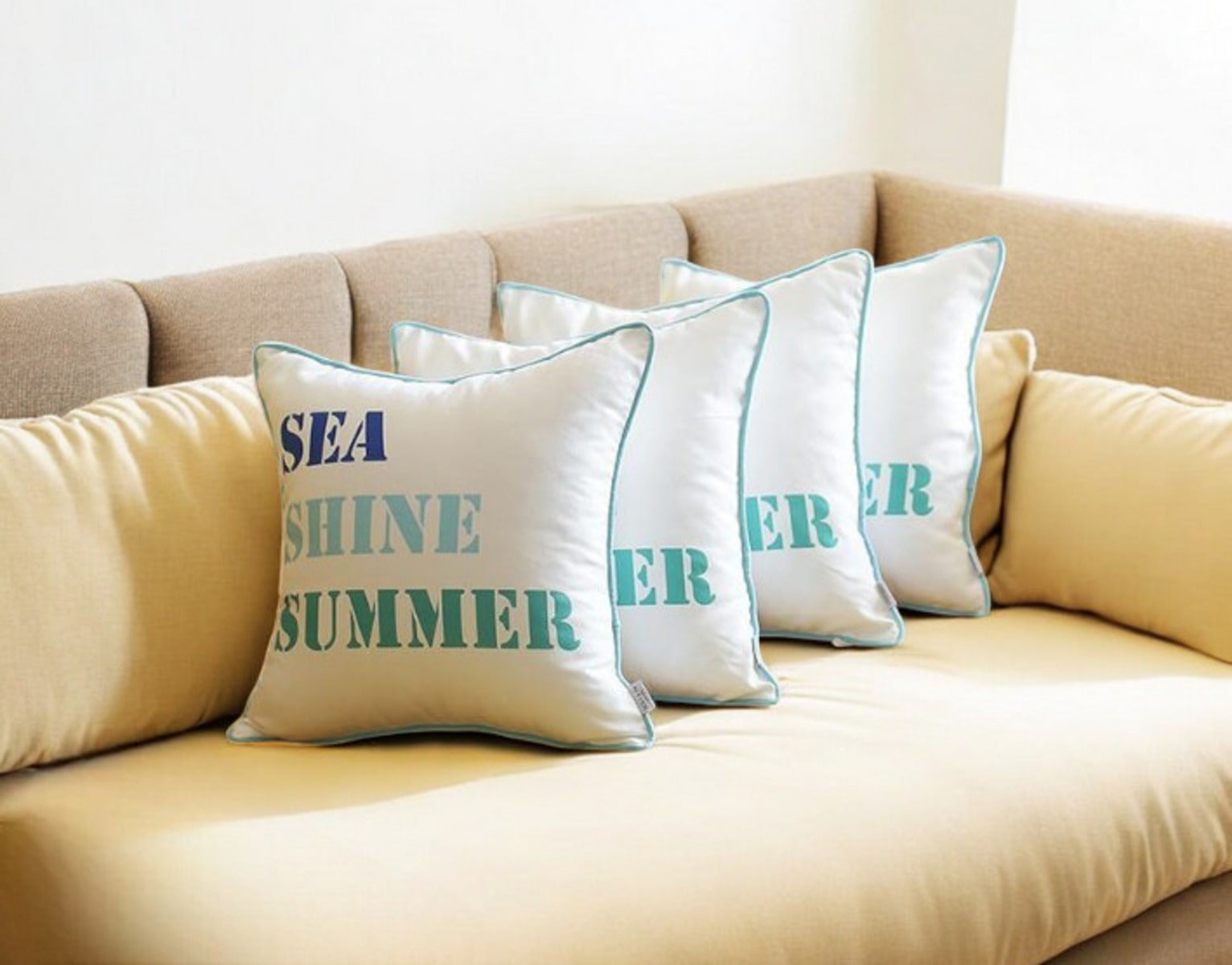 Set Of 4 18" Sea Shine Summer Throw Pillow Cover In Multicolor-0