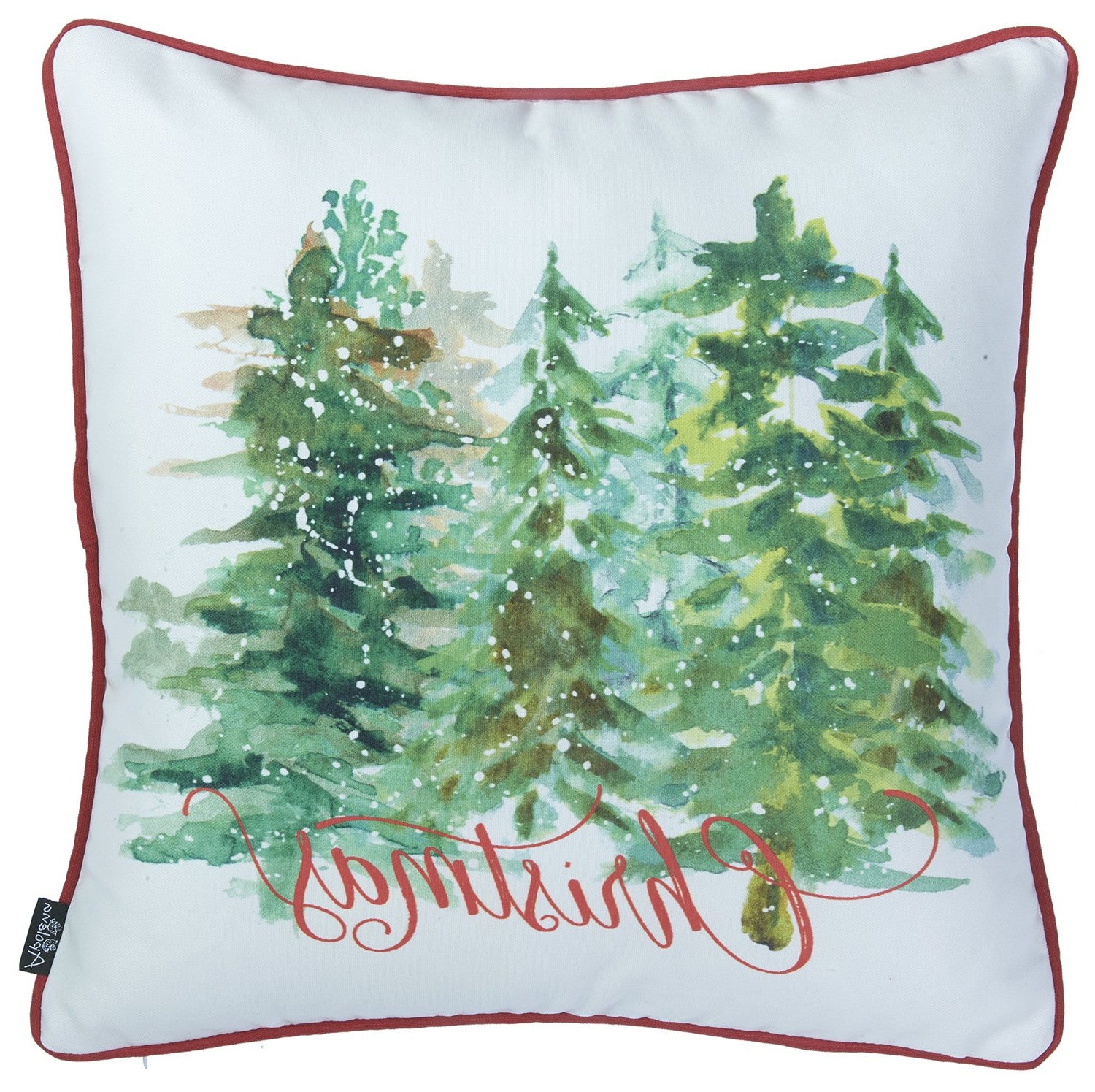 Set of Two 18" Green Red And White Christmas Christmas Trees Fabric Throw Pillow Covers-2