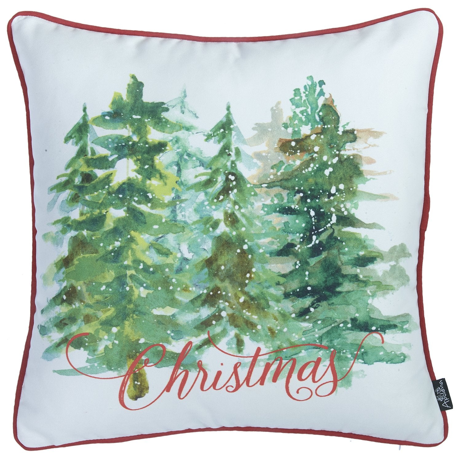 Set of Two 18" Green Red And White Christmas Christmas Trees Fabric Throw Pillow Covers-1