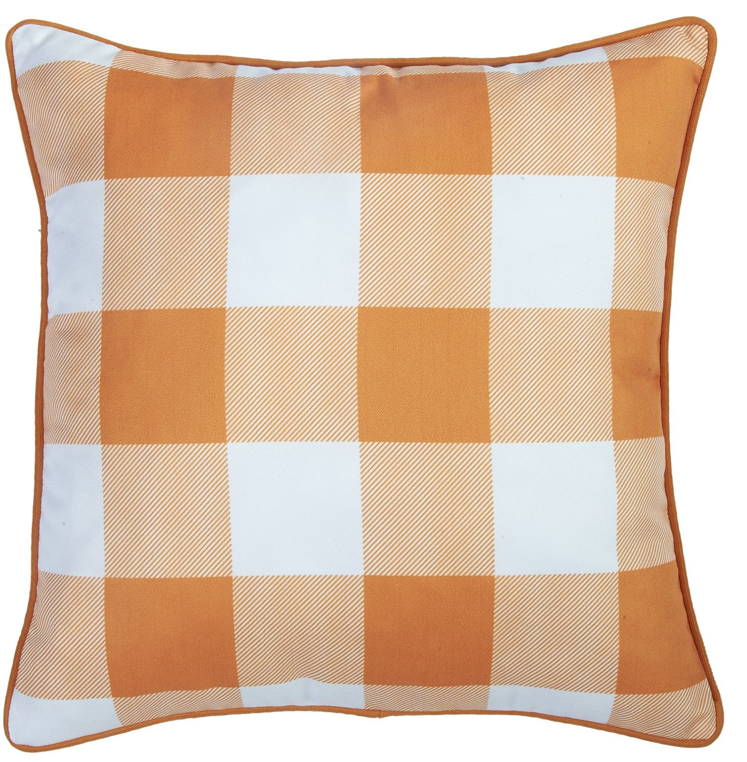 Set of Two 18" Orange And White Fall Plaid Fabric Throw Pillow Covers-3