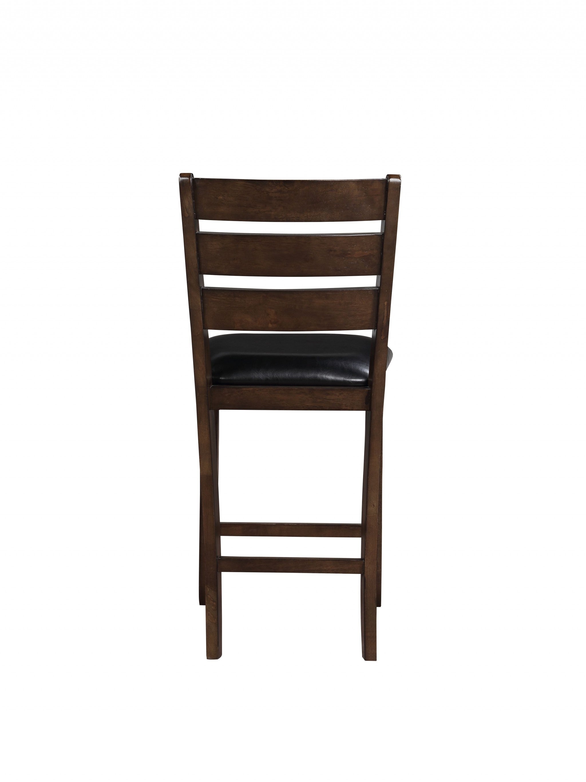 Set of Two 41" Black and Brown Faux Leather and Solid Wood Counter Height Bar Chairs-2