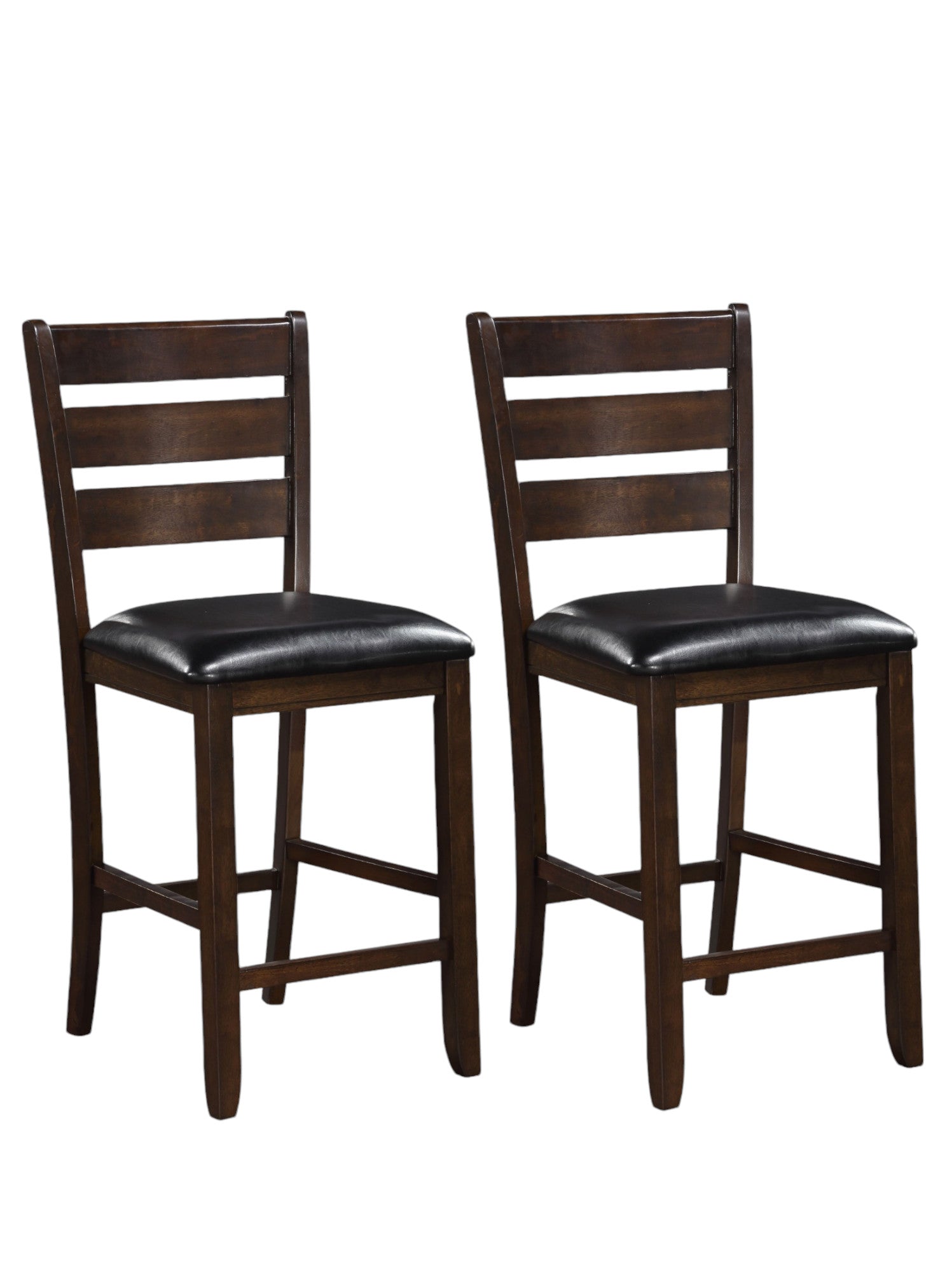 Set of Two 41" Black and Brown Faux Leather and Solid Wood Counter Height Bar Chairs-3