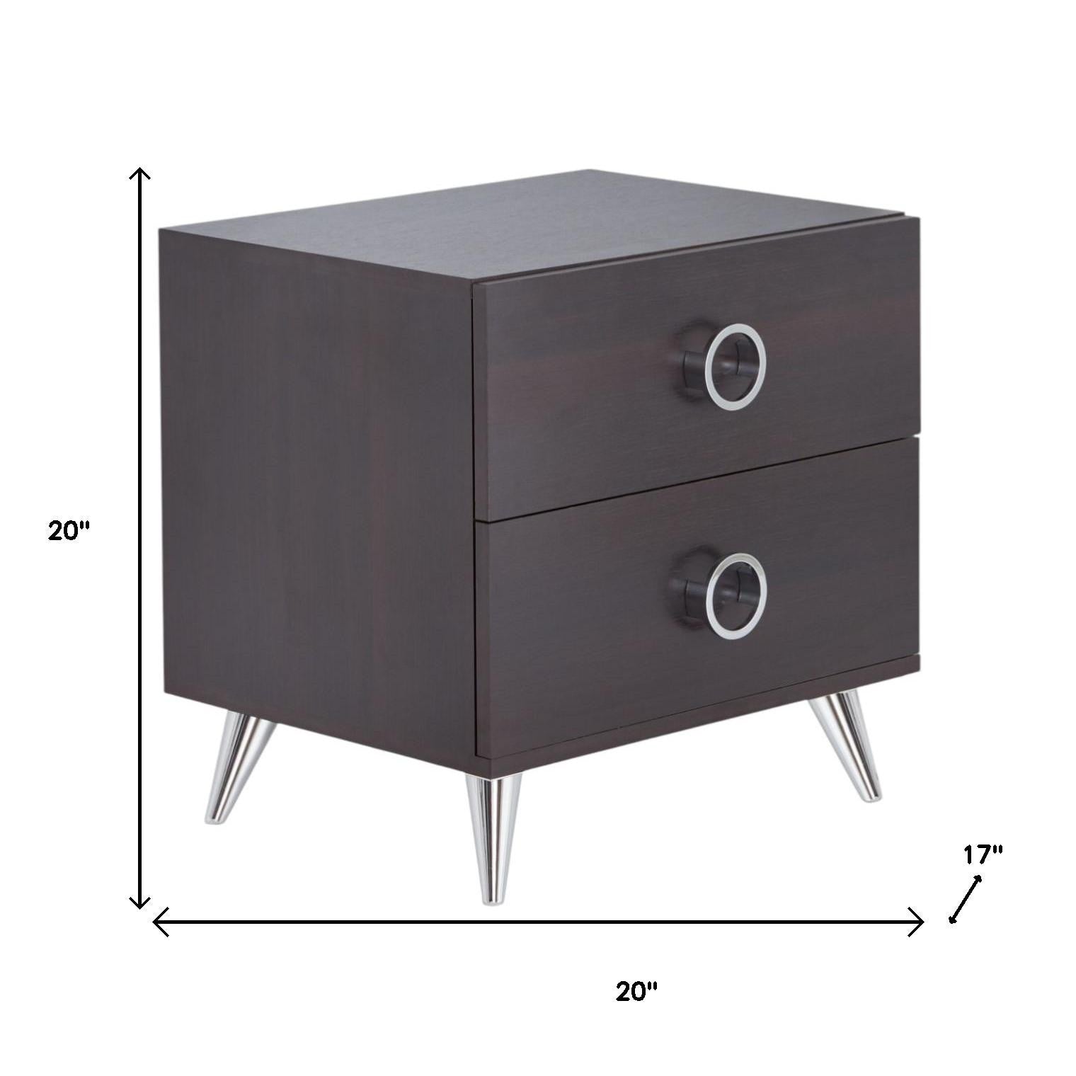 20" Silver And Espresso End Table With Two Drawers-4