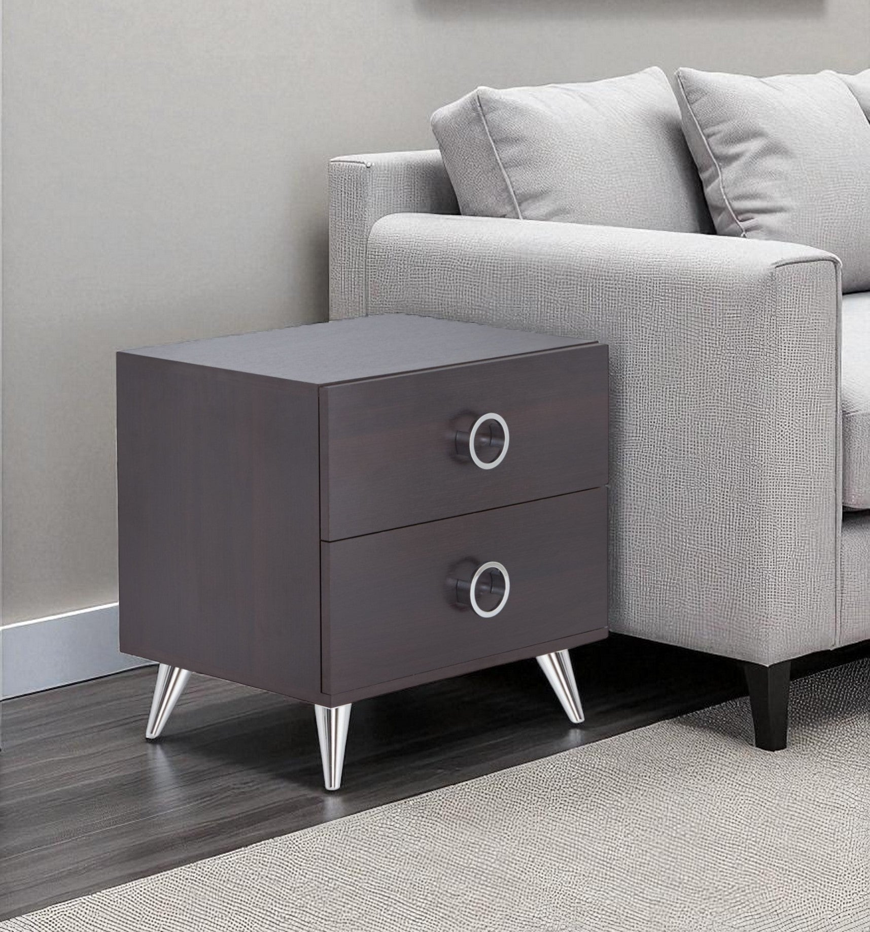 20" Silver And Espresso End Table With Two Drawers-0