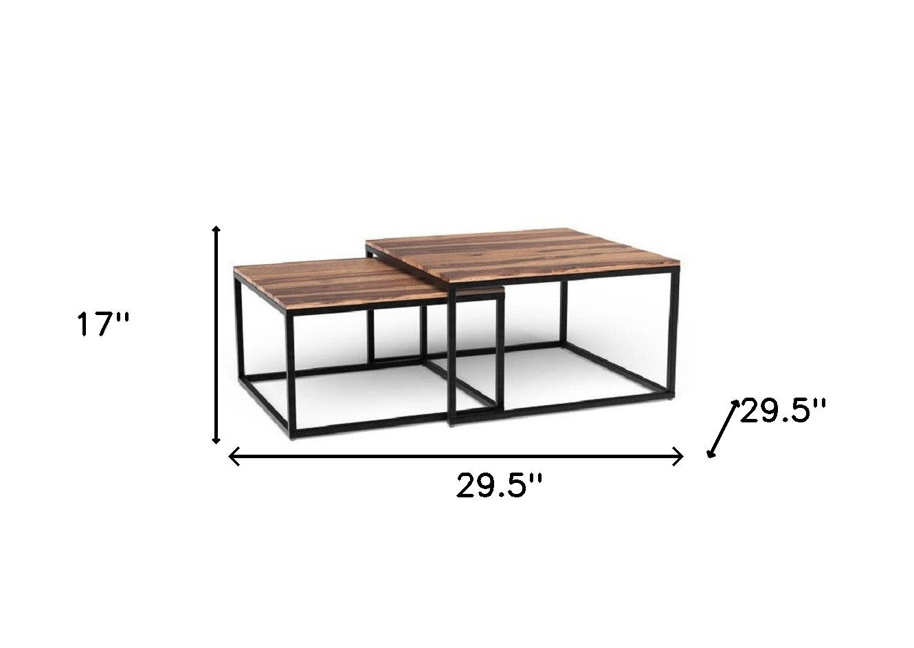 30" Brown And Black Solid Wood And Iron Square Coffee Table-5