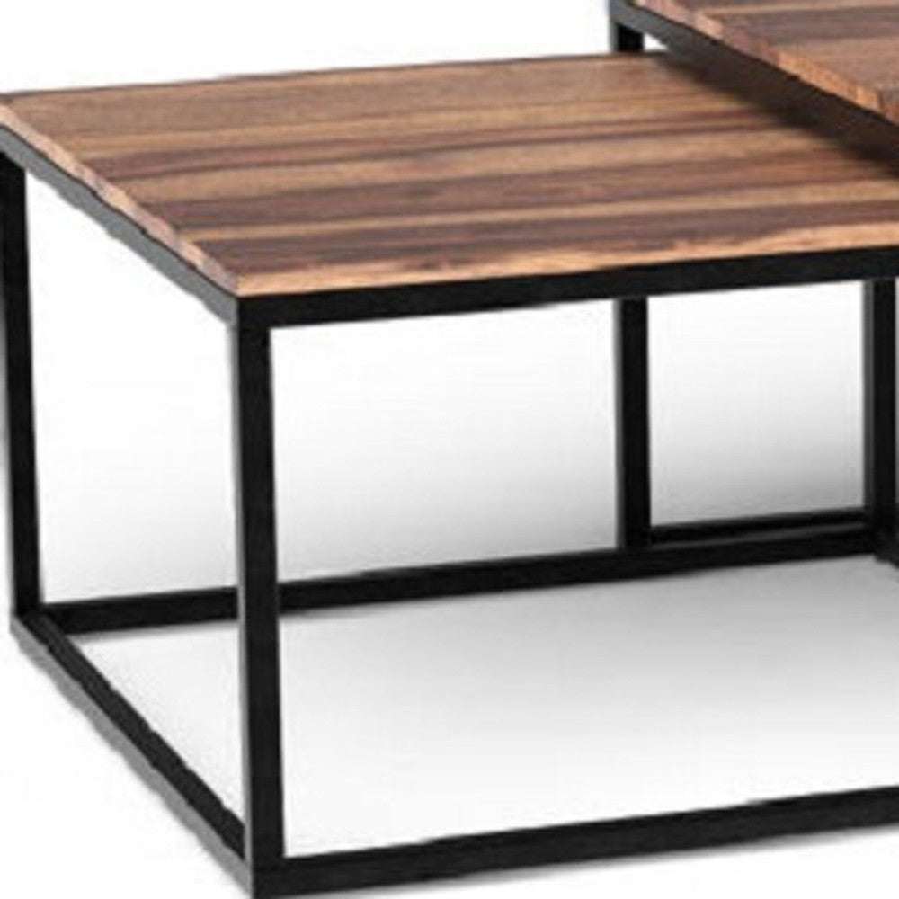 30" Brown And Black Solid Wood And Iron Square Coffee Table-4