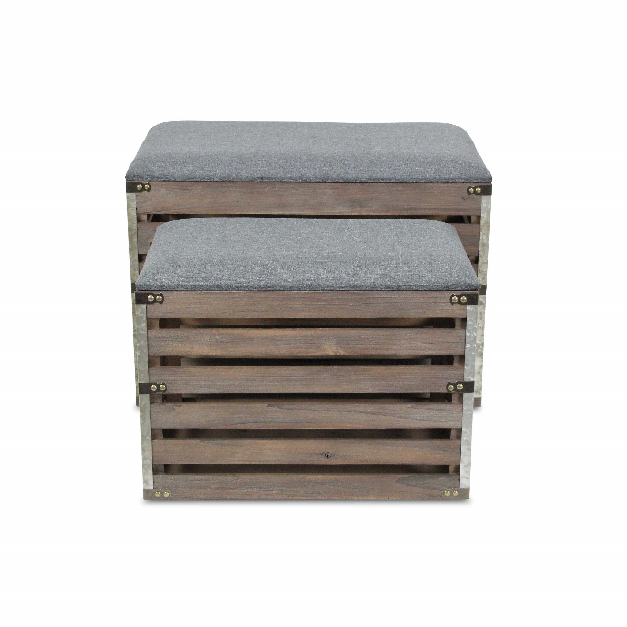 24" Gray and Brown Linen Upholstered Storage Bench with Flip Top-3