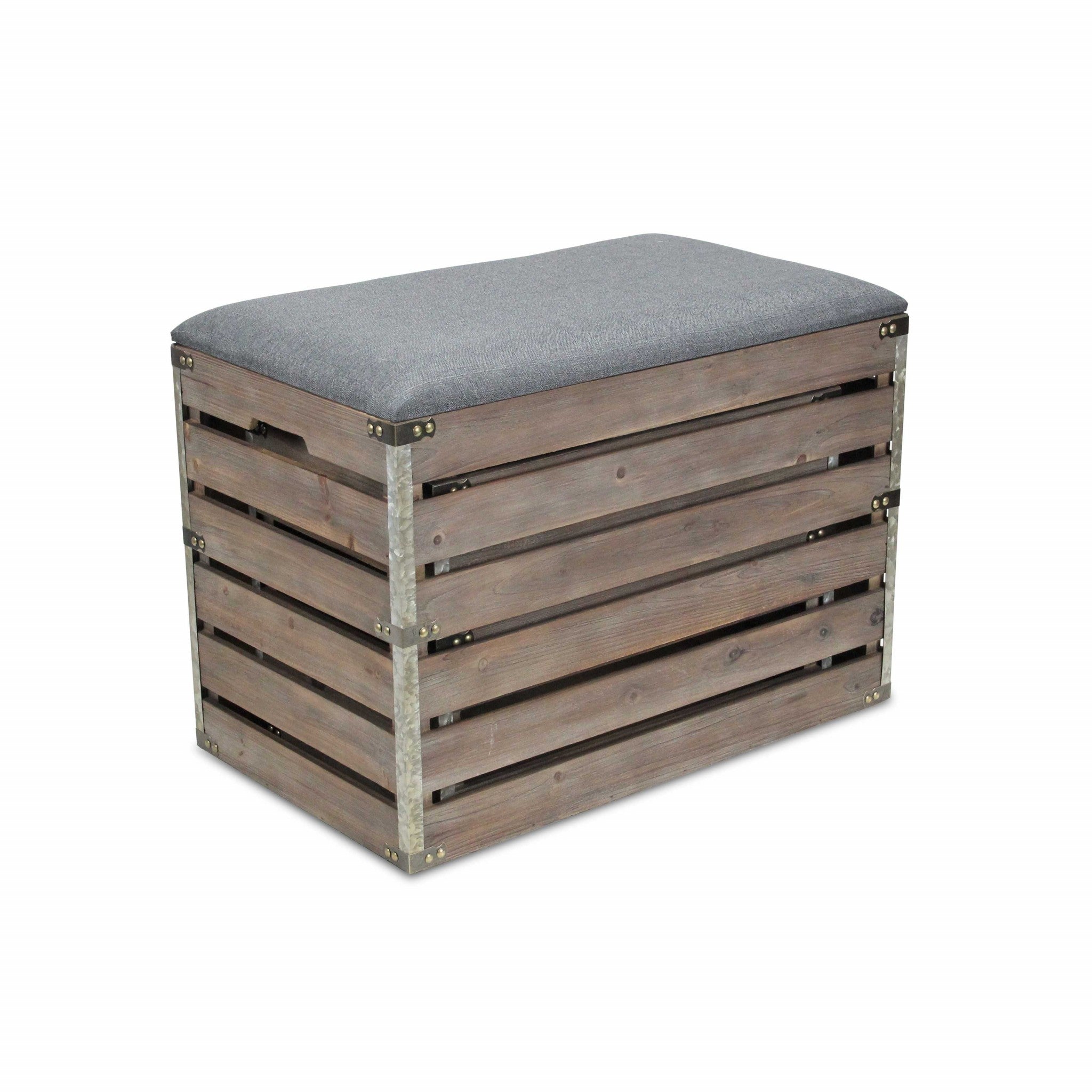 24" Gray and Brown Linen Upholstered Storage Bench with Flip Top-4