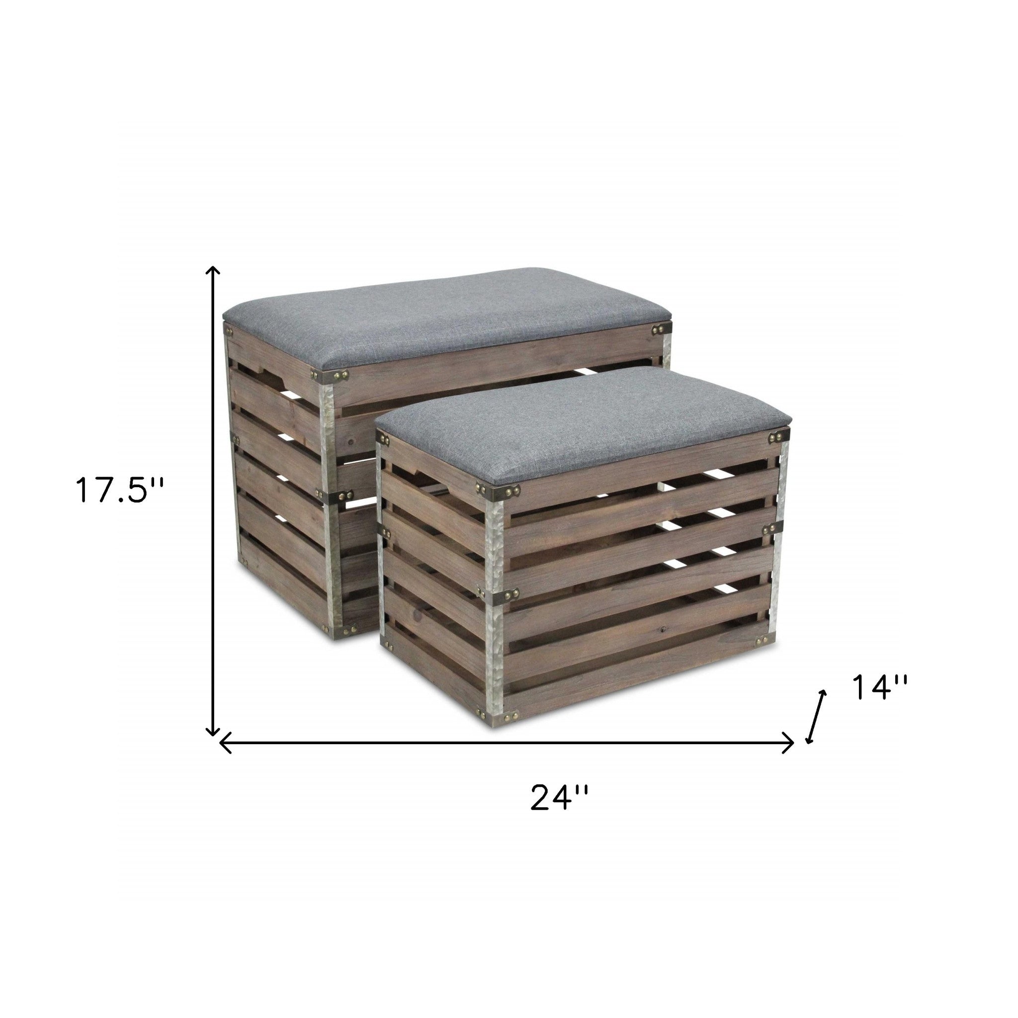 24" Gray and Brown Linen Upholstered Storage Bench with Flip Top-7