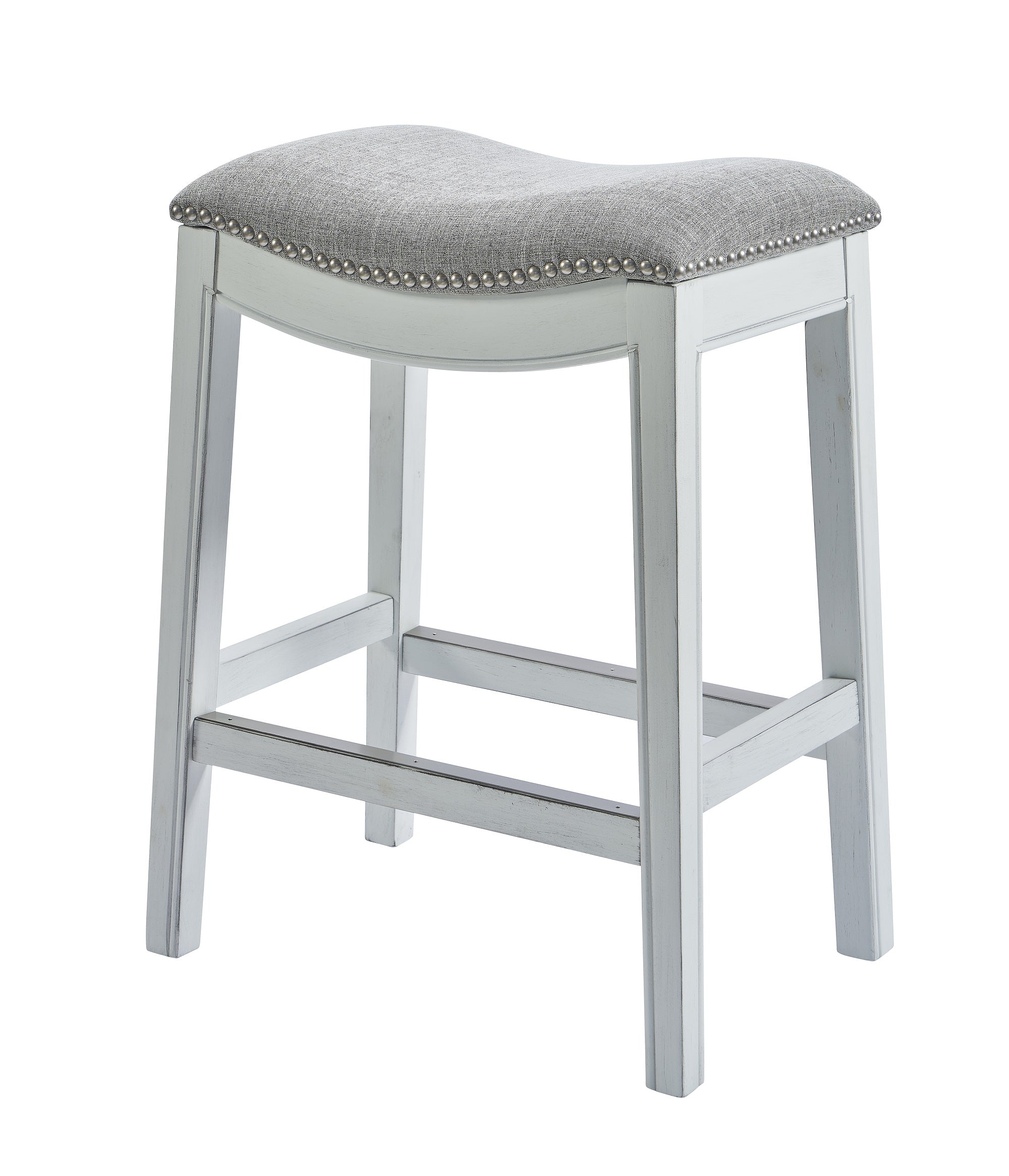 26" Gray and White Solid Wood and Linen Blend Backless Counter Height Bar Chair-1