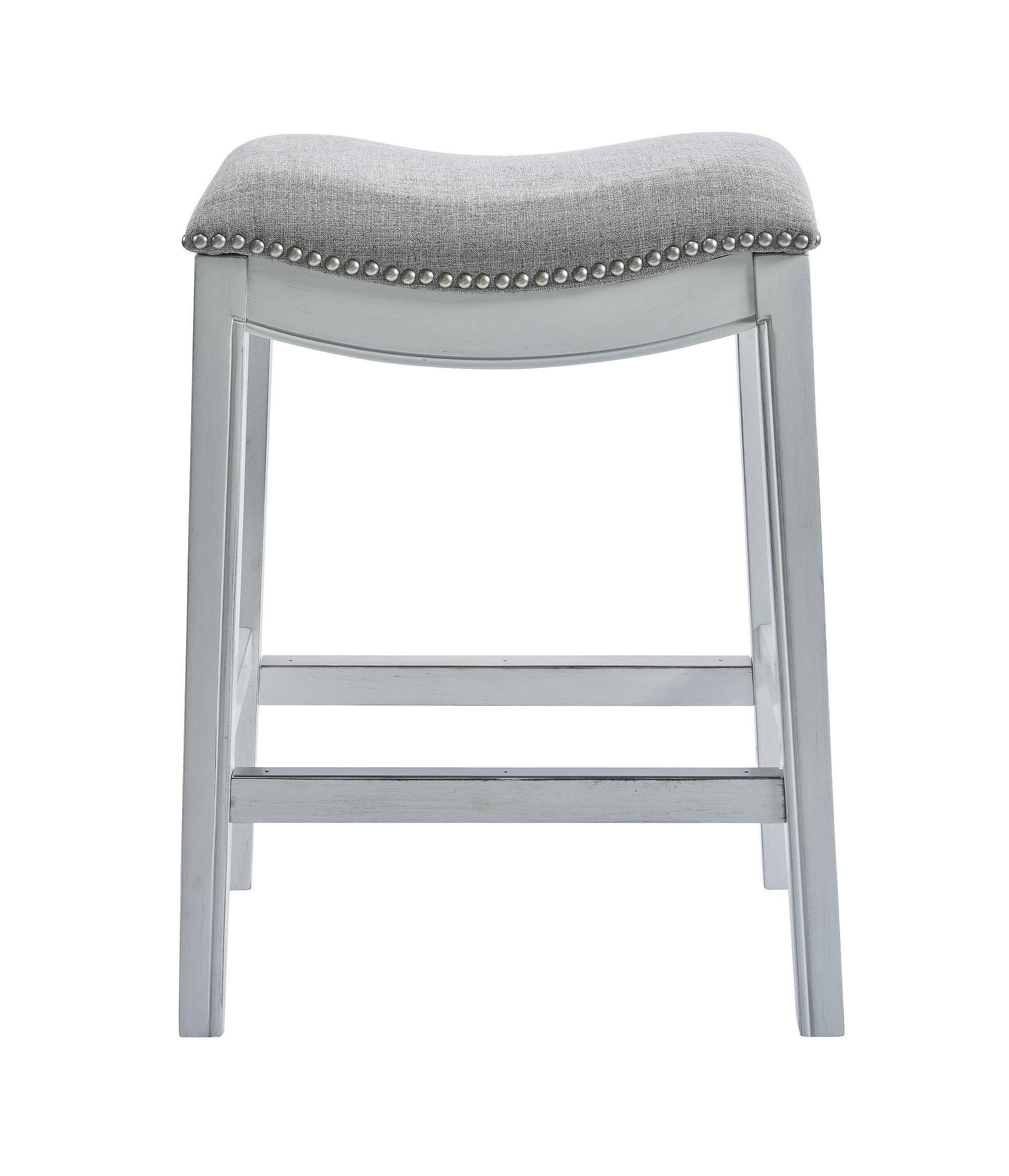26" Gray and White Solid Wood and Linen Blend Backless Counter Height Bar Chair-3
