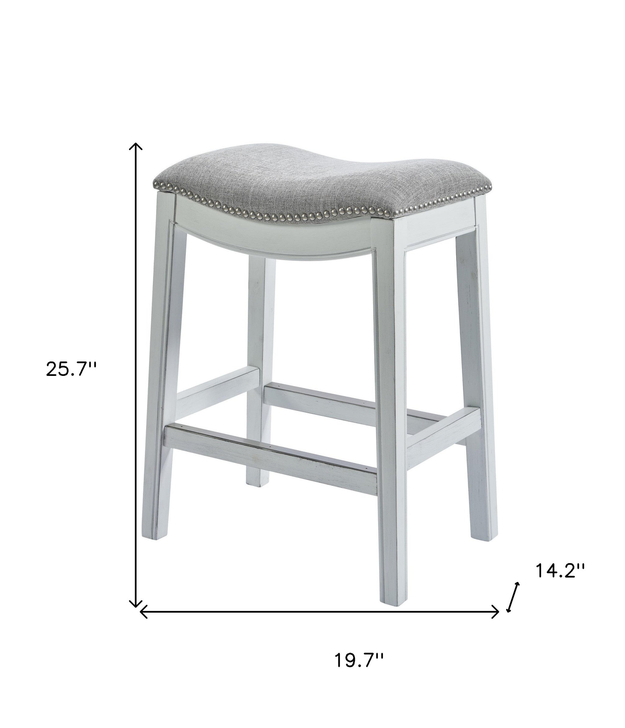 26" Gray and White Solid Wood and Linen Blend Backless Counter Height Bar Chair-7