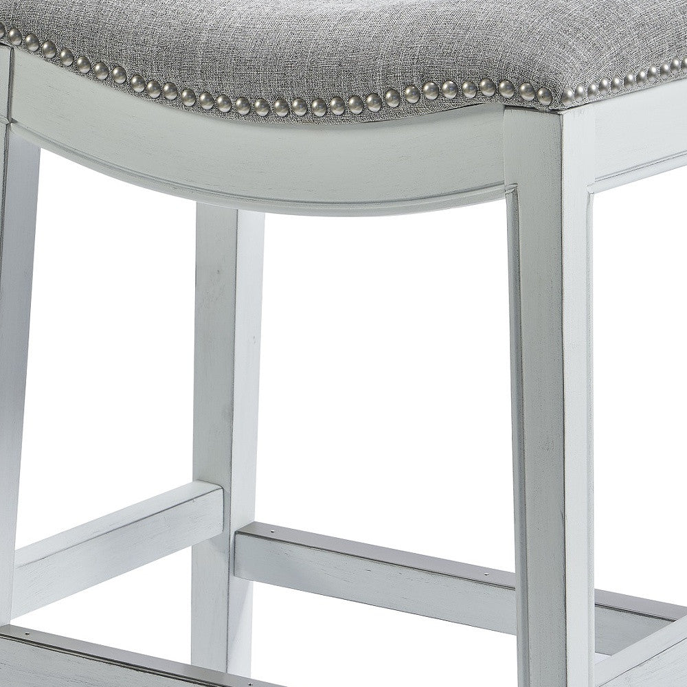 26" Gray and White Solid Wood and Linen Blend Backless Counter Height Bar Chair-4