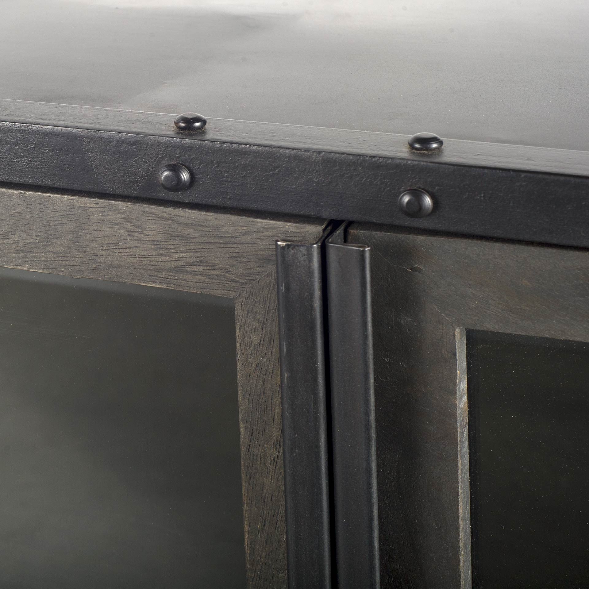 62" Dark Brown Iron Two Drawer Sideboard with Four Glass Doors-6