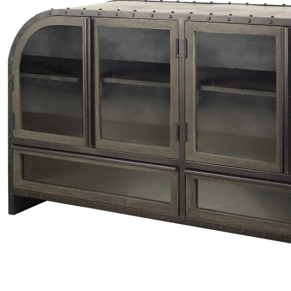 62" Dark Brown Iron Two Drawer Sideboard with Four Glass Doors-4