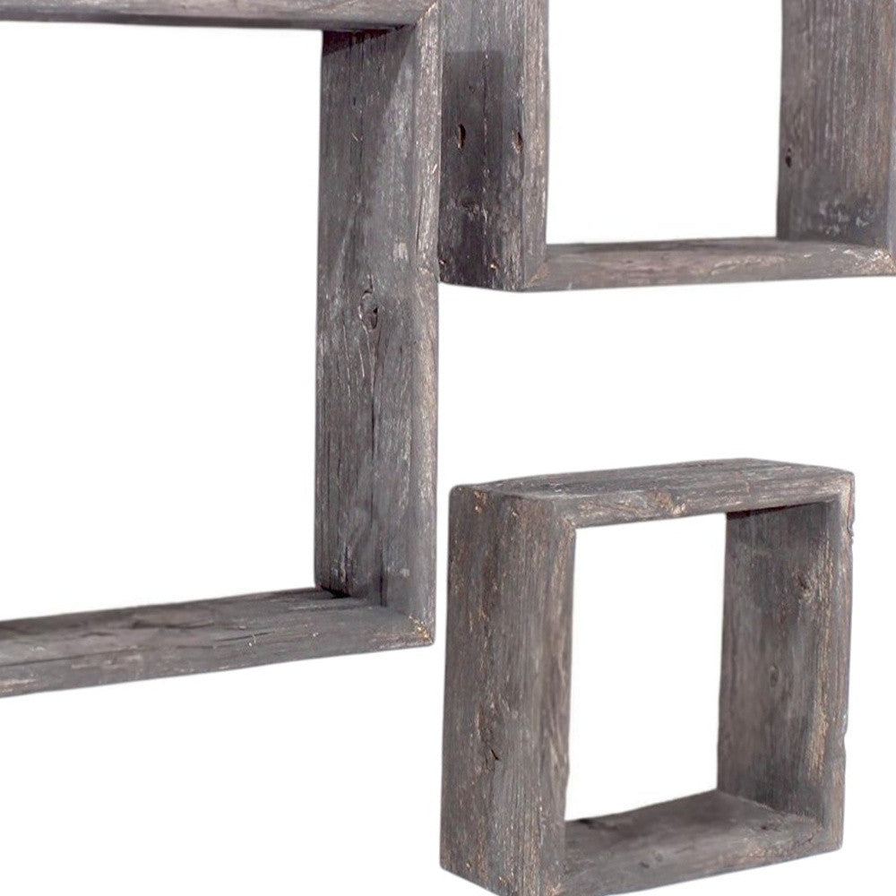 Set of Three Smoky Black Wood Square Hanging Dimensional Sculpture-3