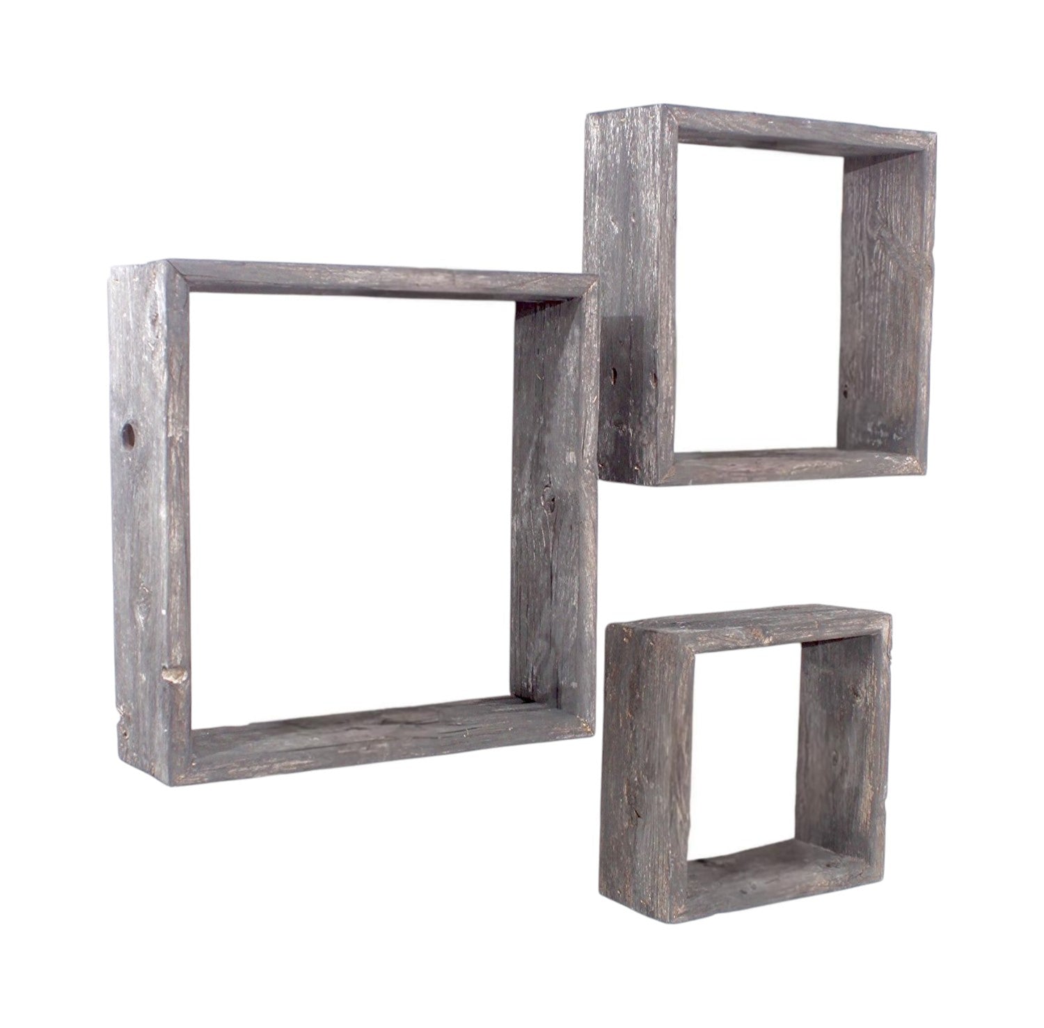 Set of Three Smoky Black Wood Square Hanging Dimensional Sculpture-1
