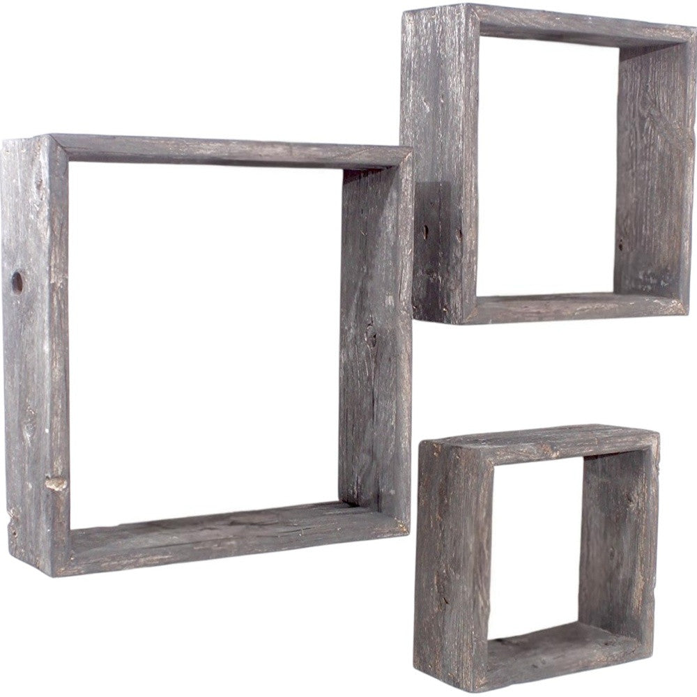 Set of Three Smoky Black Wood Square Hanging Dimensional Sculpture-2