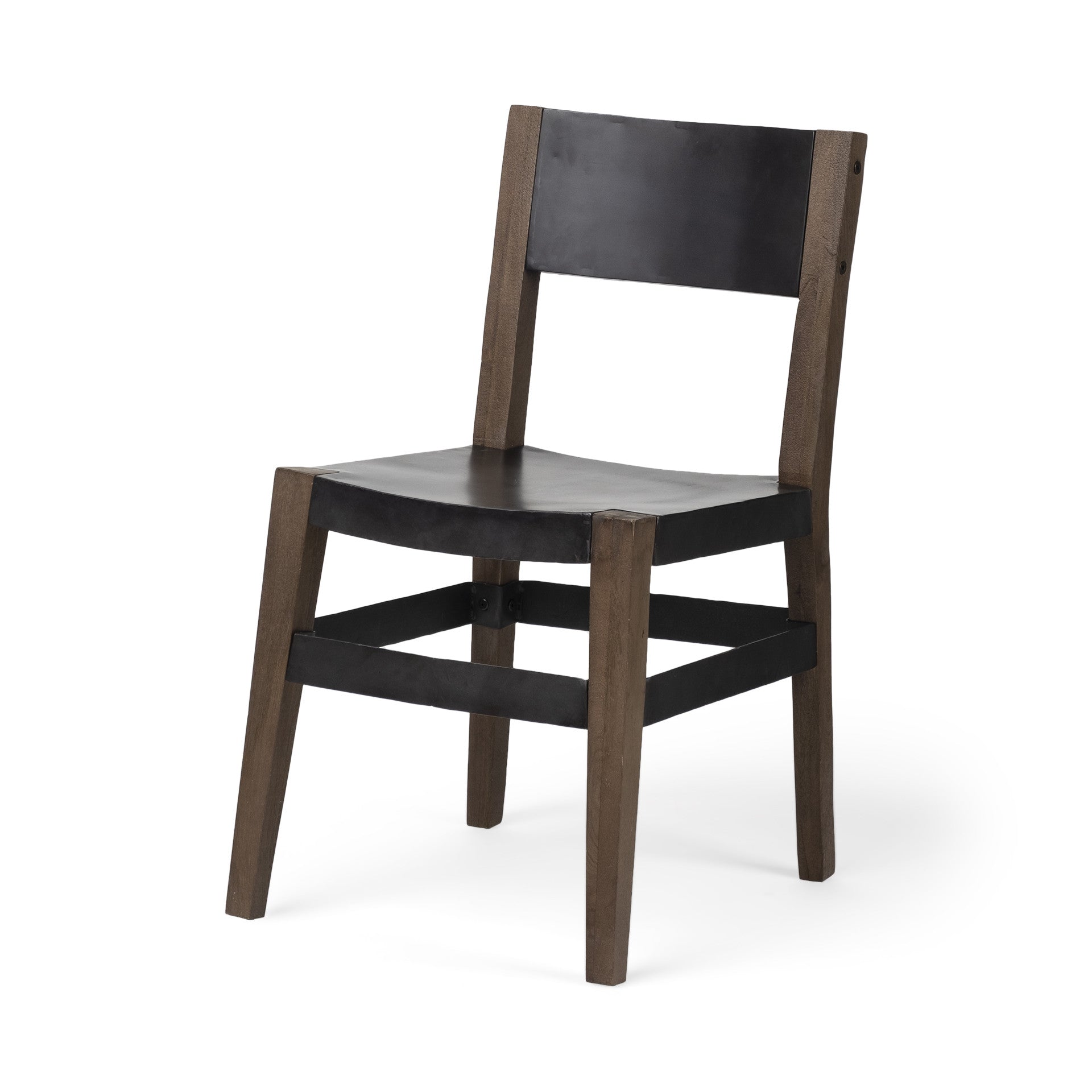 Black And Brown Metal and Wood Open Back Dining Side Chair-1