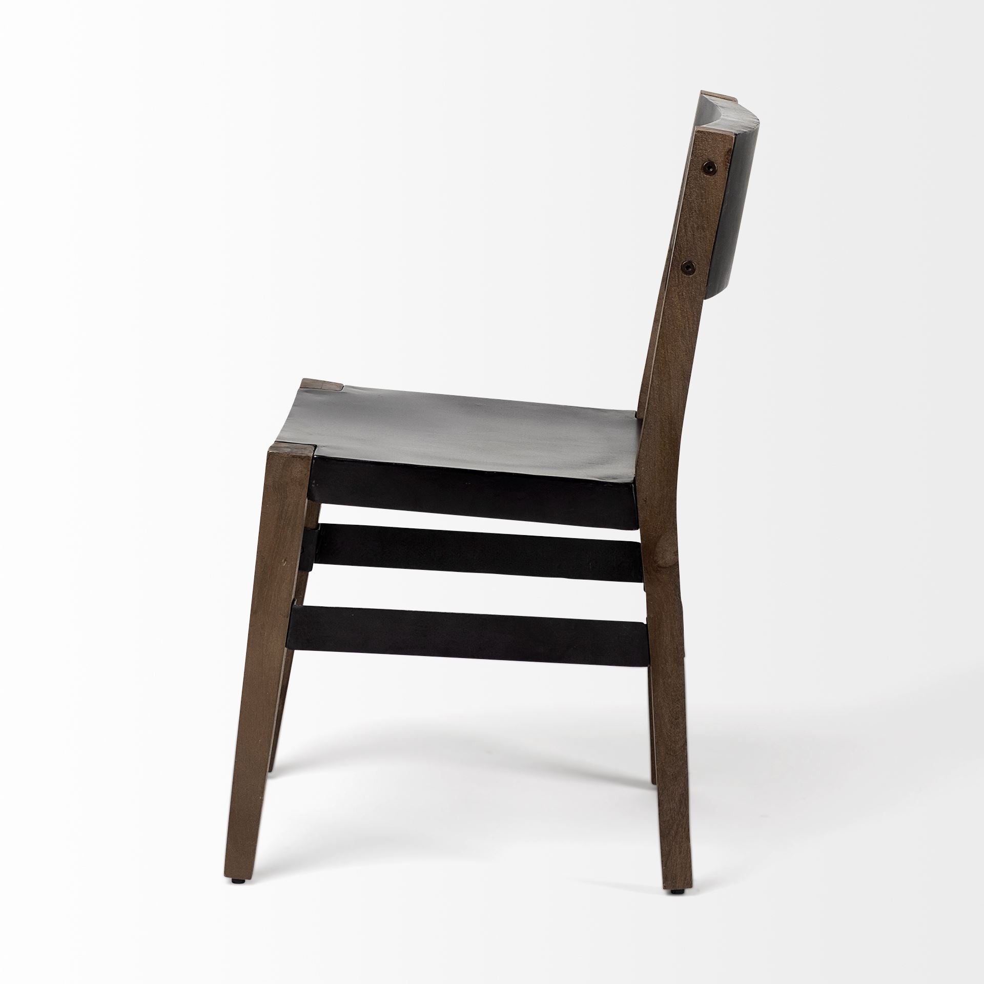 Black And Brown Metal and Wood Open Back Dining Side Chair-3