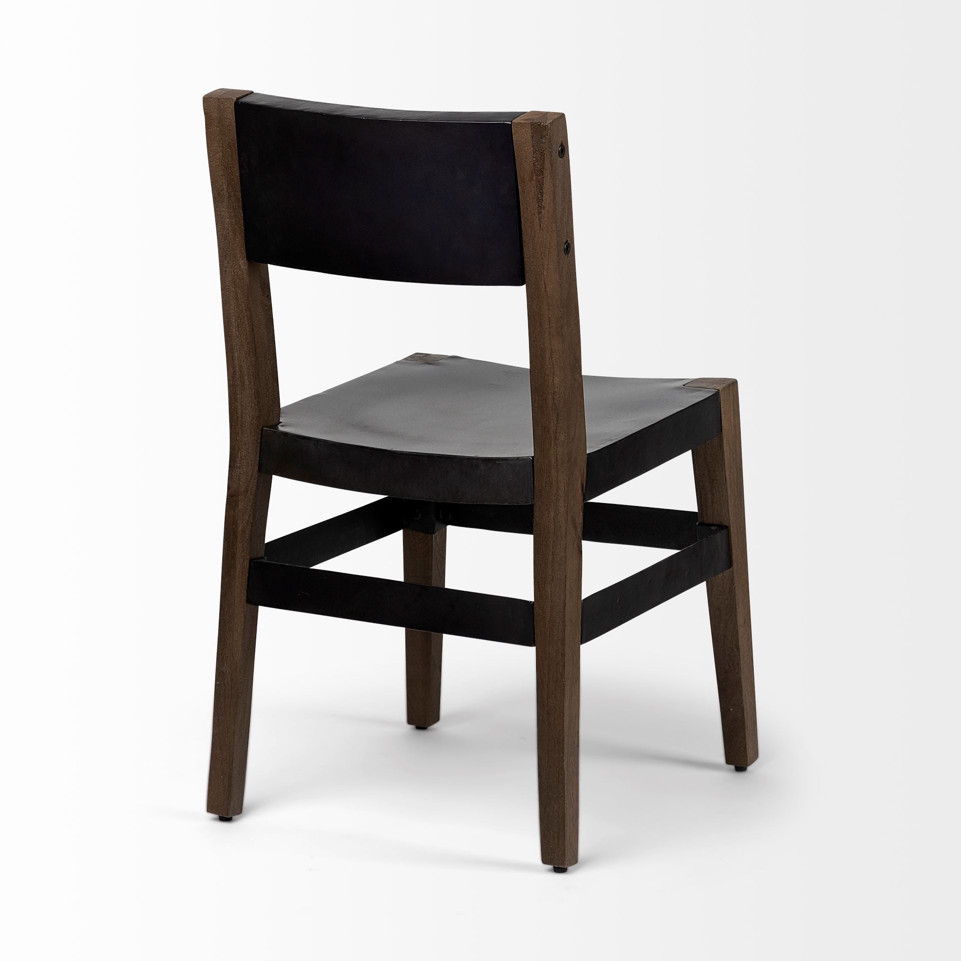 Black And Brown Metal and Wood Open Back Dining Side Chair-5