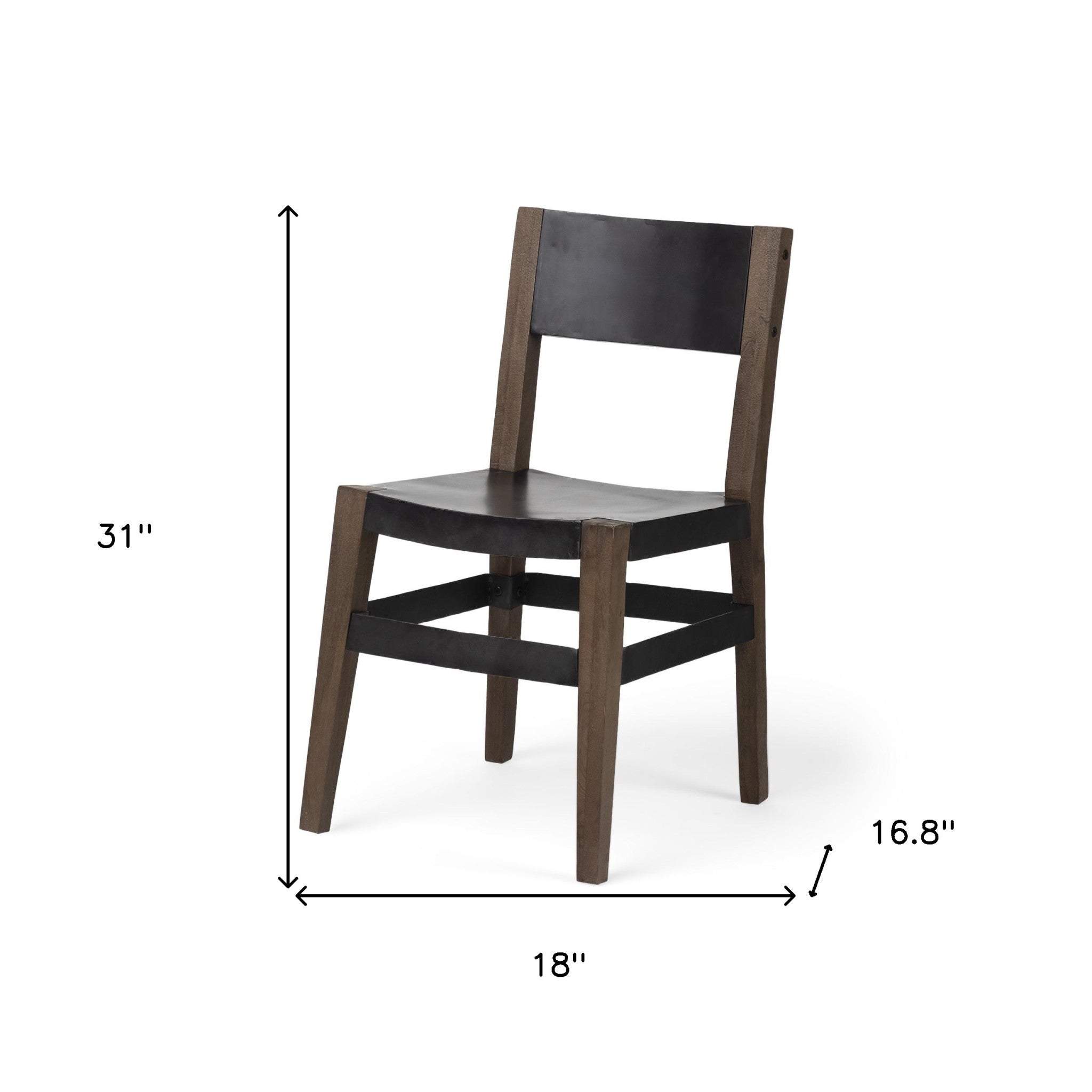 Black And Brown Metal and Wood Open Back Dining Side Chair-7
