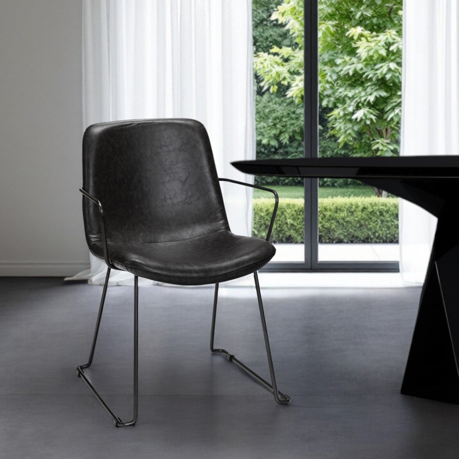 Black Upholstered Faux Leather Dining Arm Chair-0