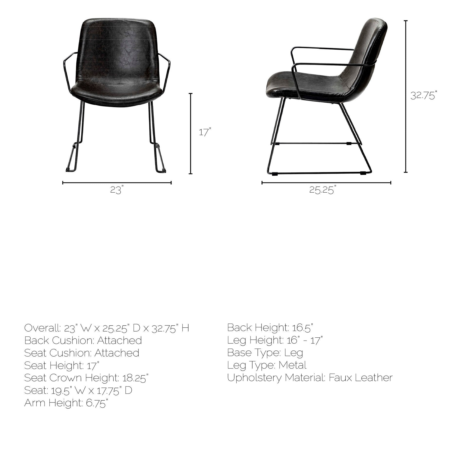 Black Upholstered Faux Leather Dining Arm Chair-6