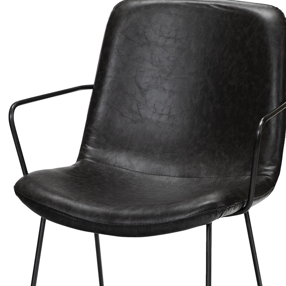 Black Upholstered Faux Leather Dining Arm Chair-7