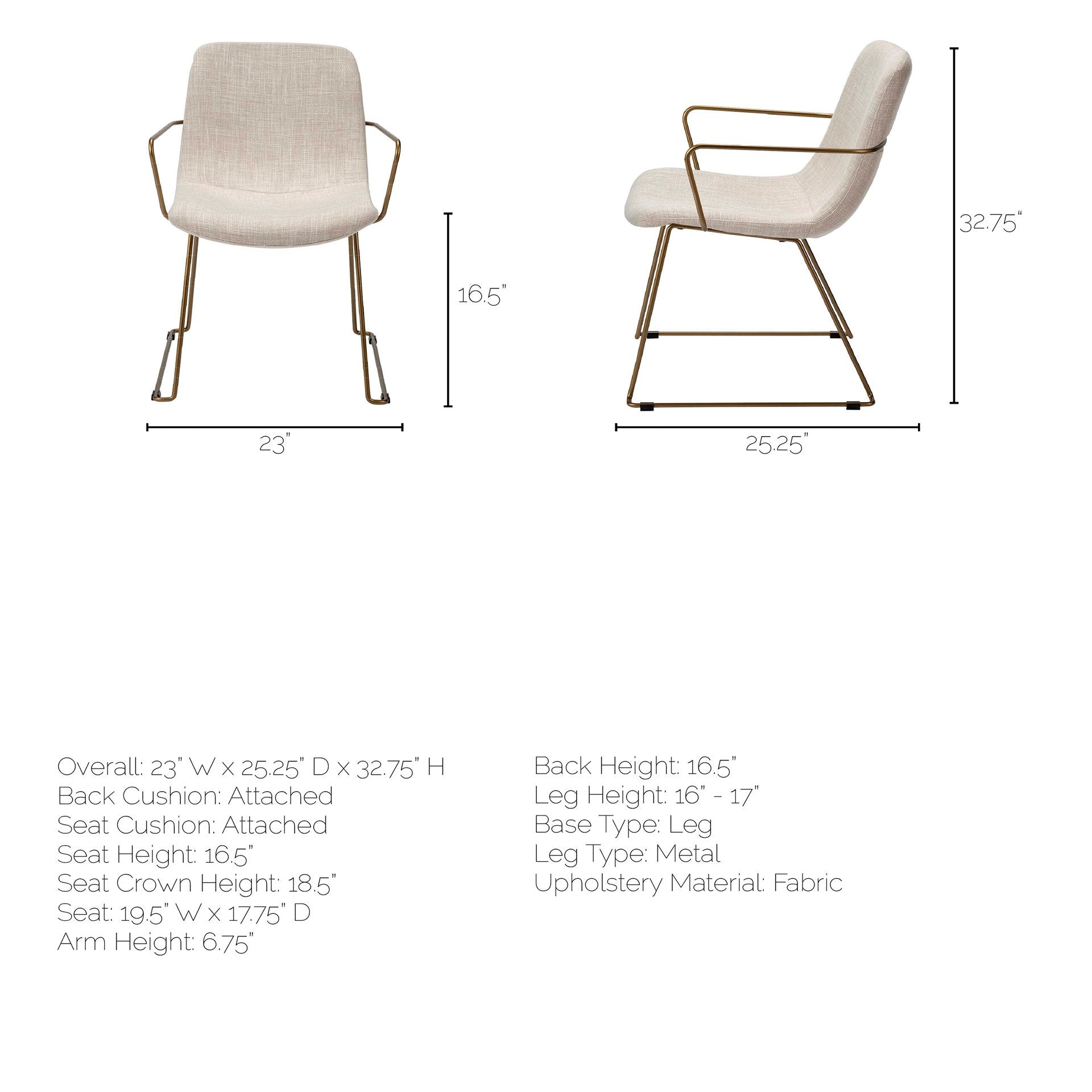 Cream and Gold Upholstered Fabric Dining Arm Chair-6