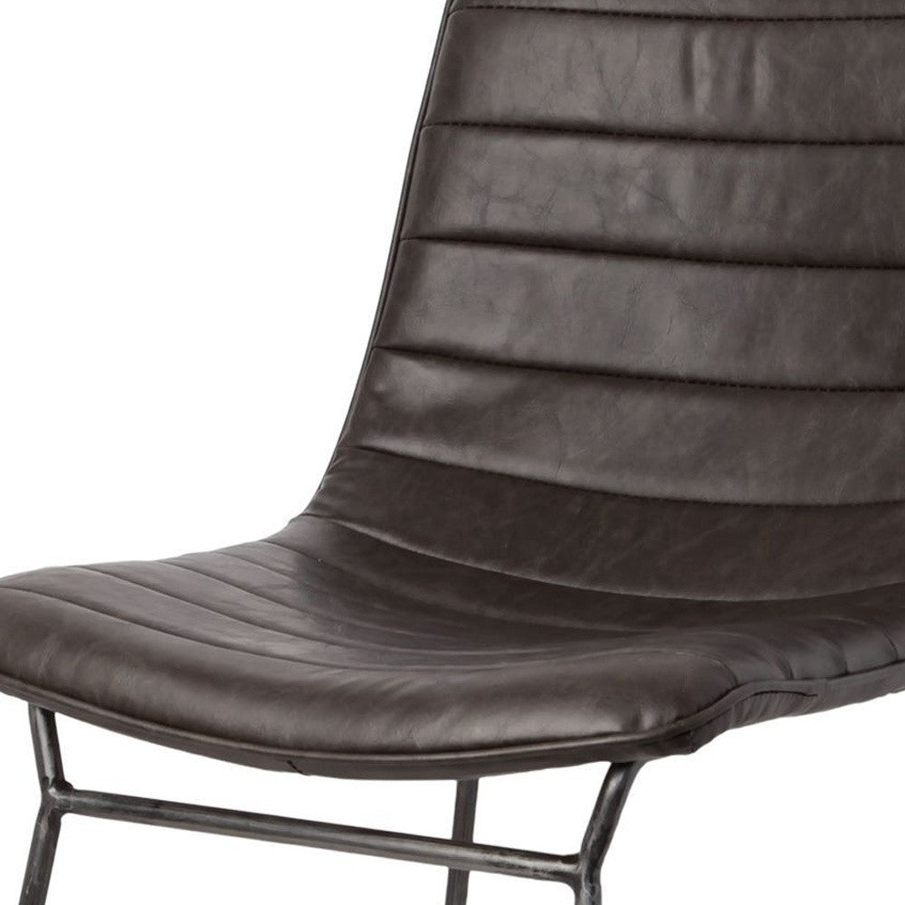 Set Of Two Black Upholstered Faux leather Side Chairs-3