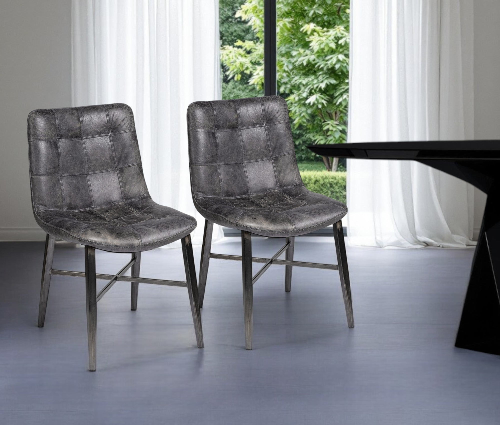 Black Upholstered Leather Dining Side Chair-0