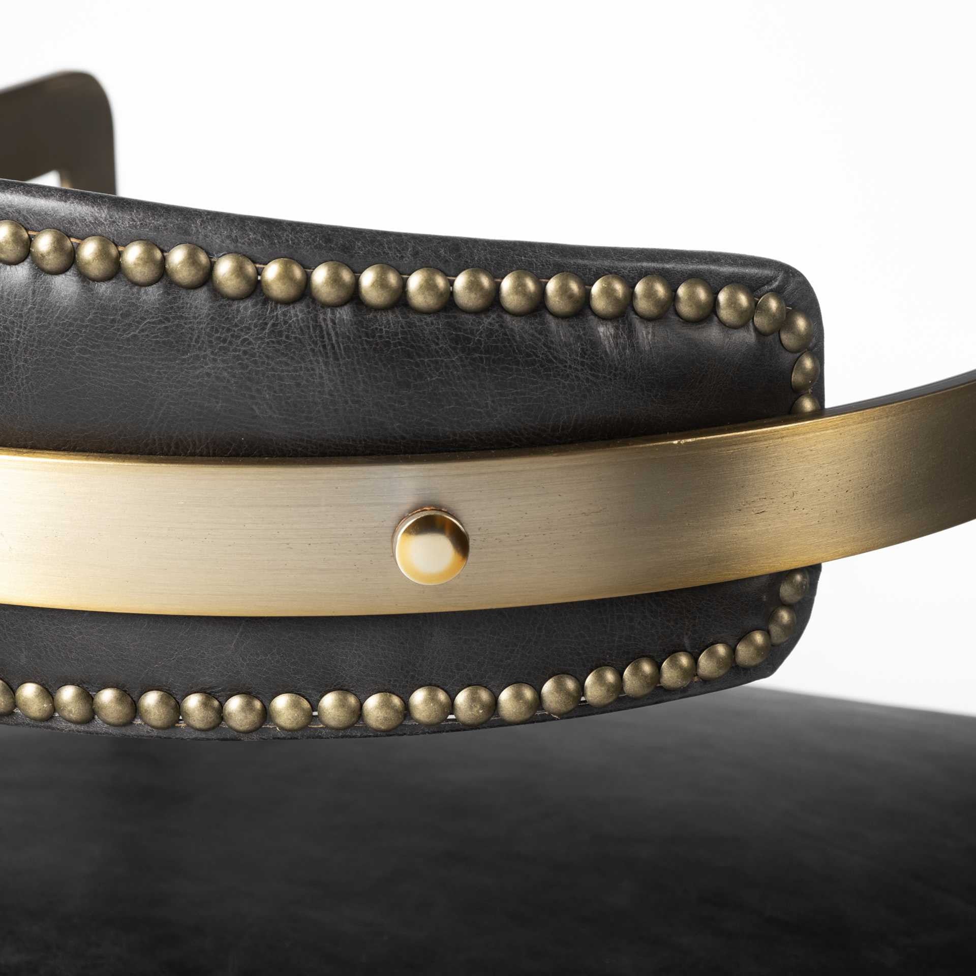 Black and Gold Upholstered Leather Open Back Dining Arm Chair-6