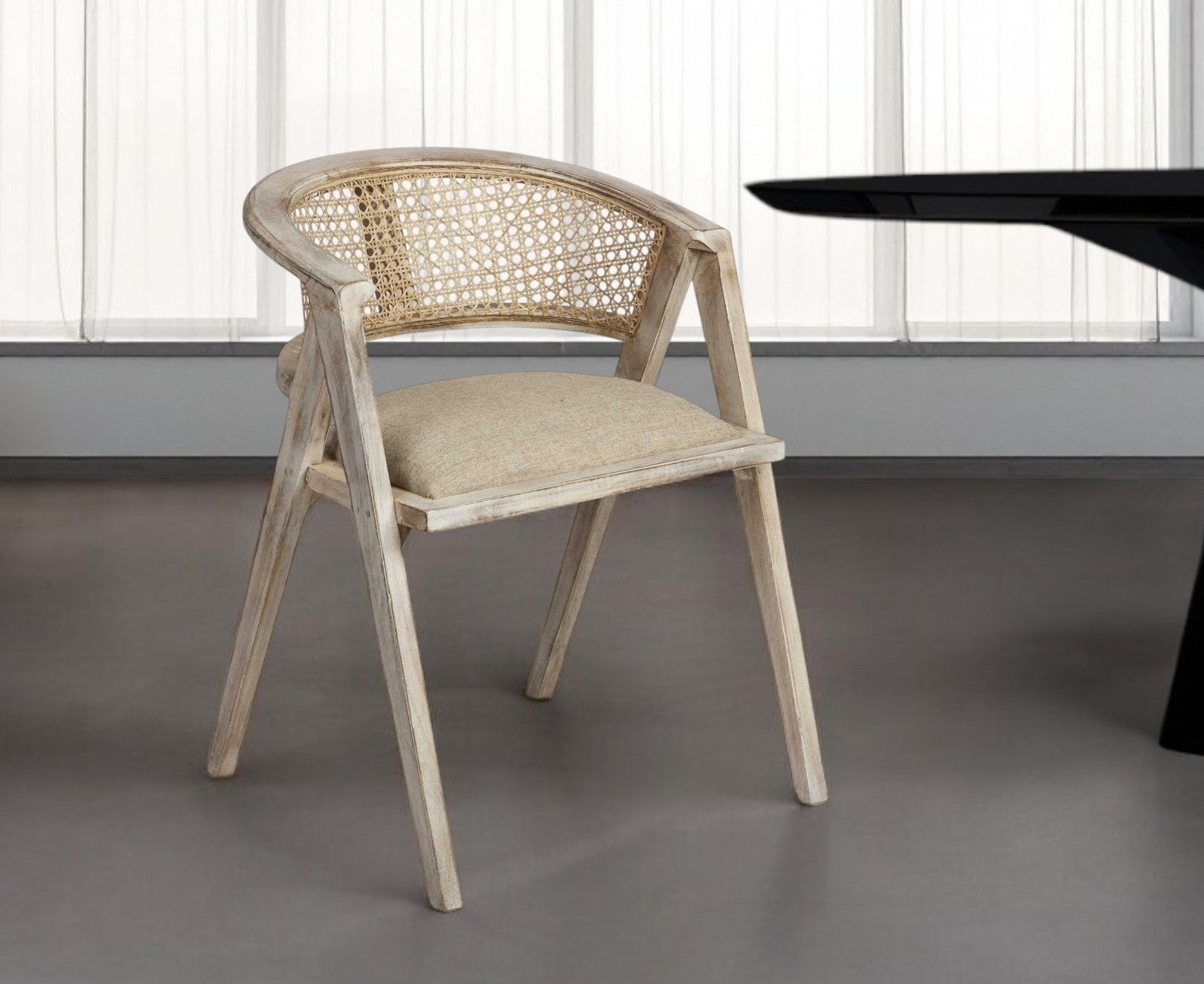 Beige And Gray Upholstered Linen Curved Back Dining Arm Chair-0