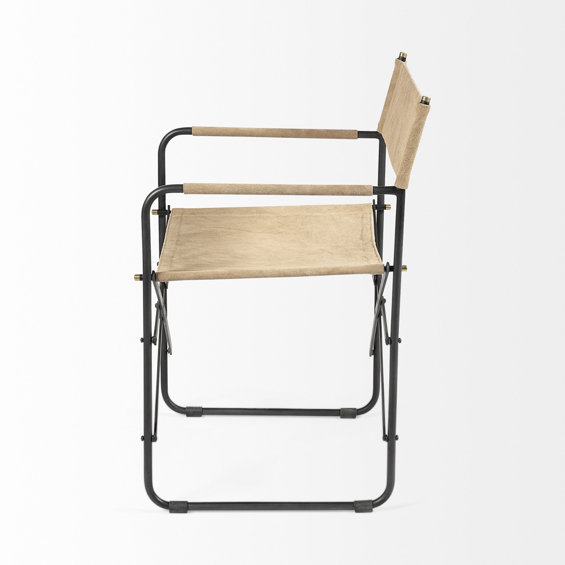 Cream And Black Leather Metal Open Back Dining Arm Chair-3