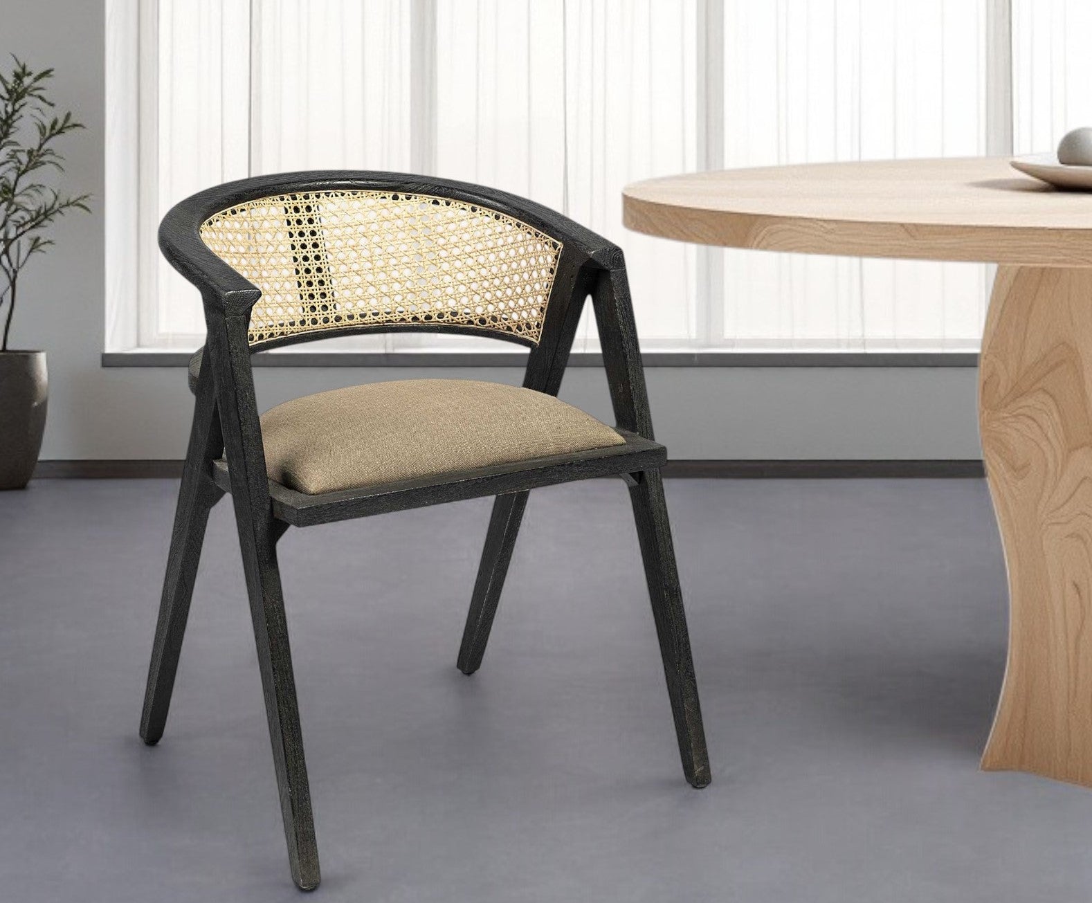 Gray And Black Upholstered Linen Open Back Dining Arm Chair-0