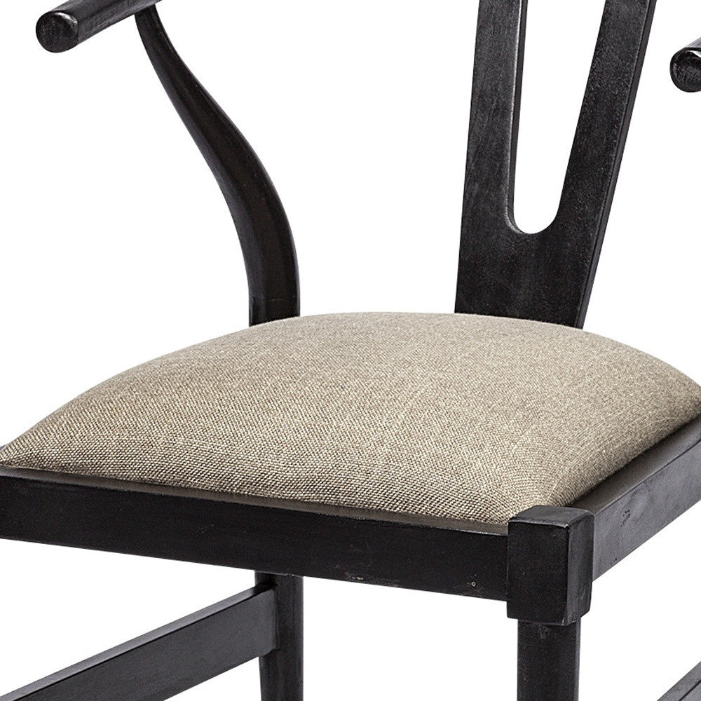 Beige And Black Upholstered Linen Wishbone Back Dining Side Chair-8