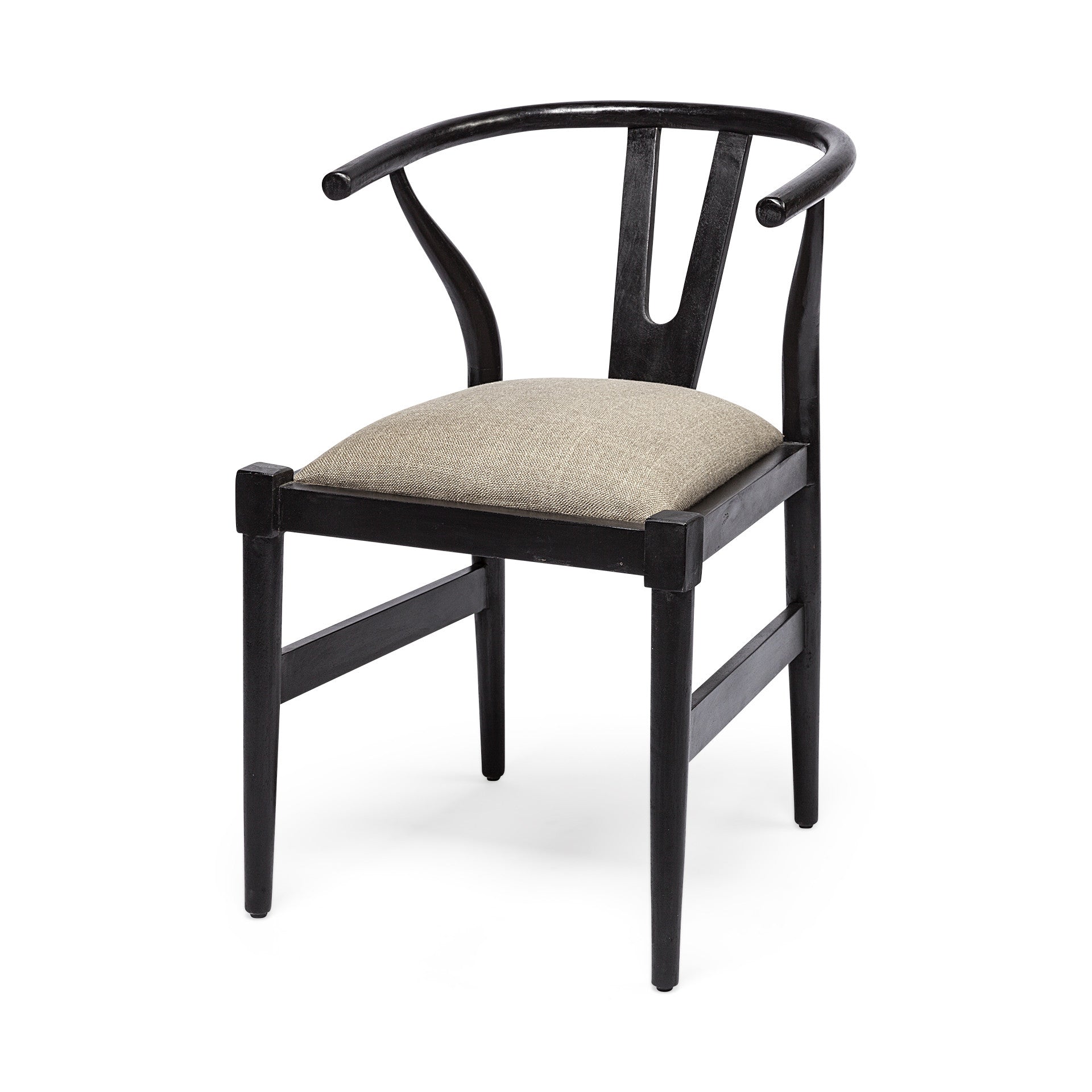 Beige And Black Upholstered Linen Wishbone Back Dining Side Chair-0