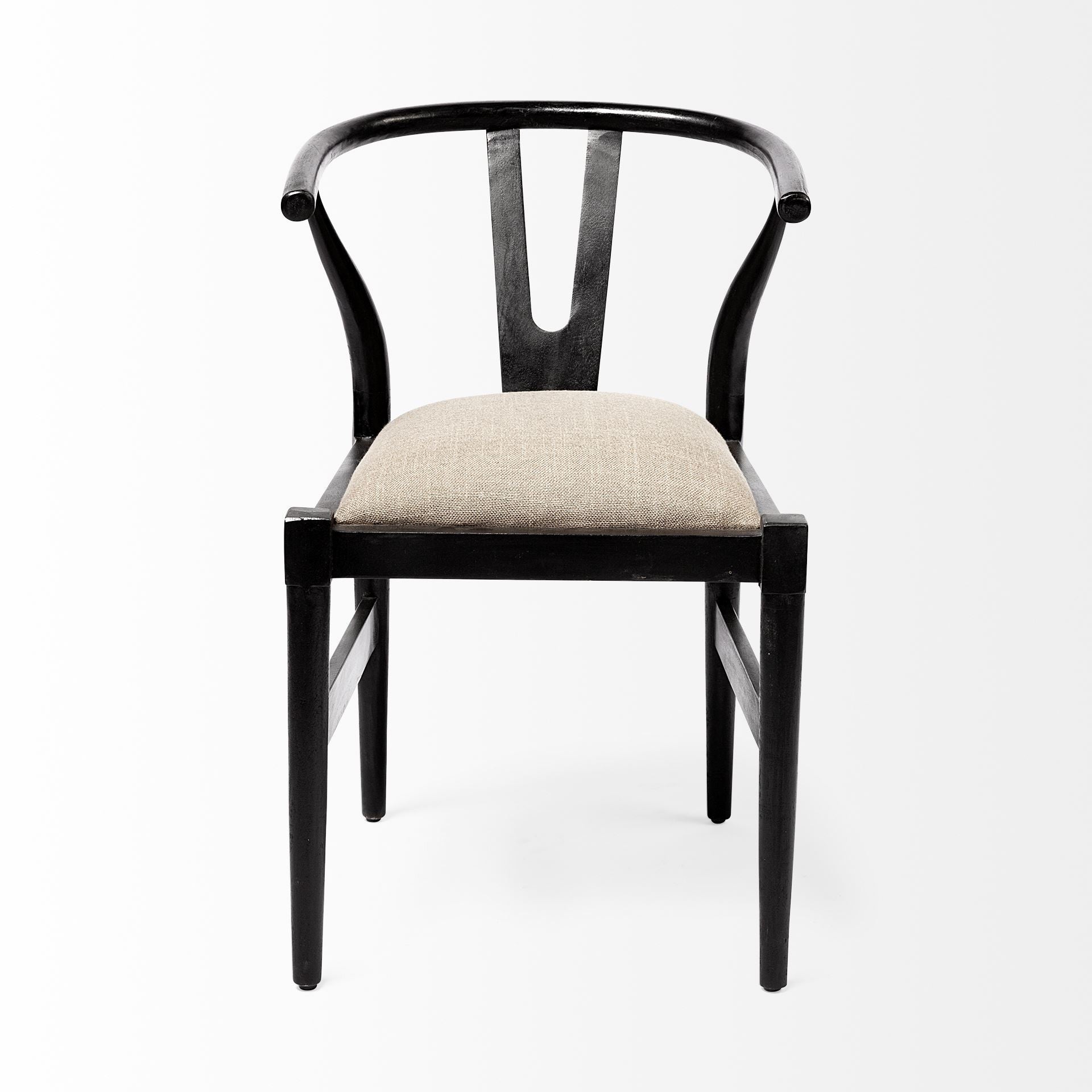 Beige And Black Upholstered Linen Wishbone Back Dining Side Chair-1