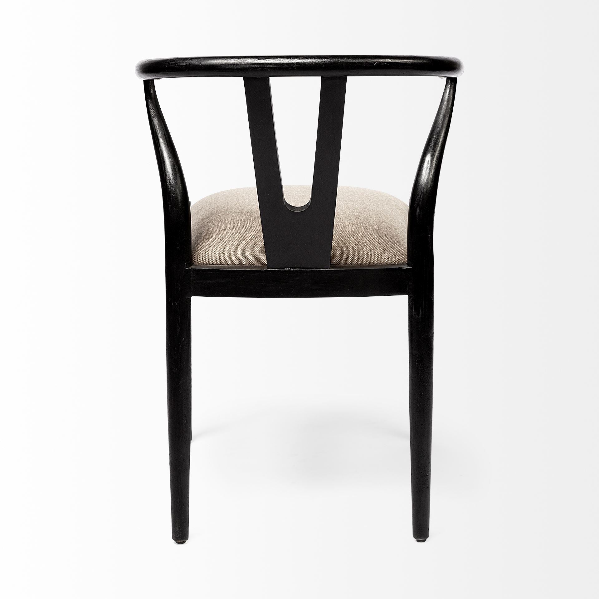 Beige And Black Upholstered Linen Wishbone Back Dining Side Chair-3