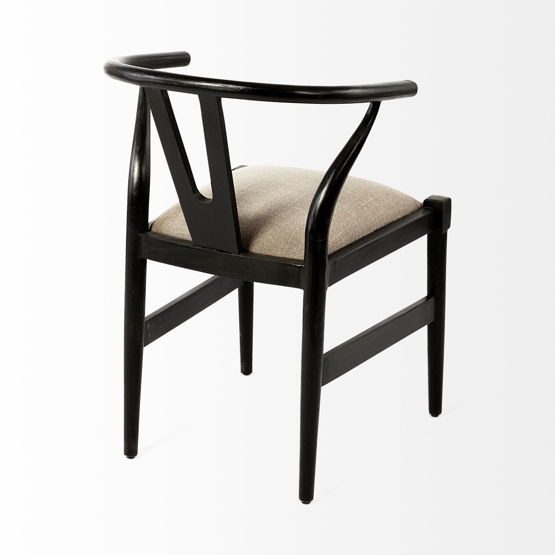 Beige And Black Upholstered Linen Wishbone Back Dining Side Chair-4