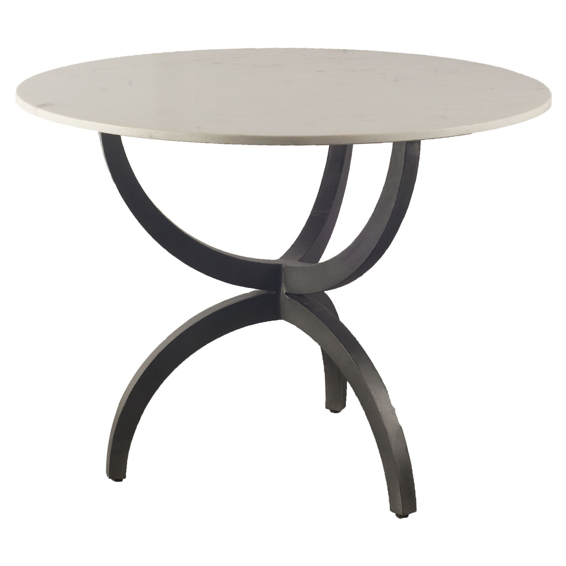 40" Off White And Black Rounded Marble And Metal Three Leg Base Dining Table-1